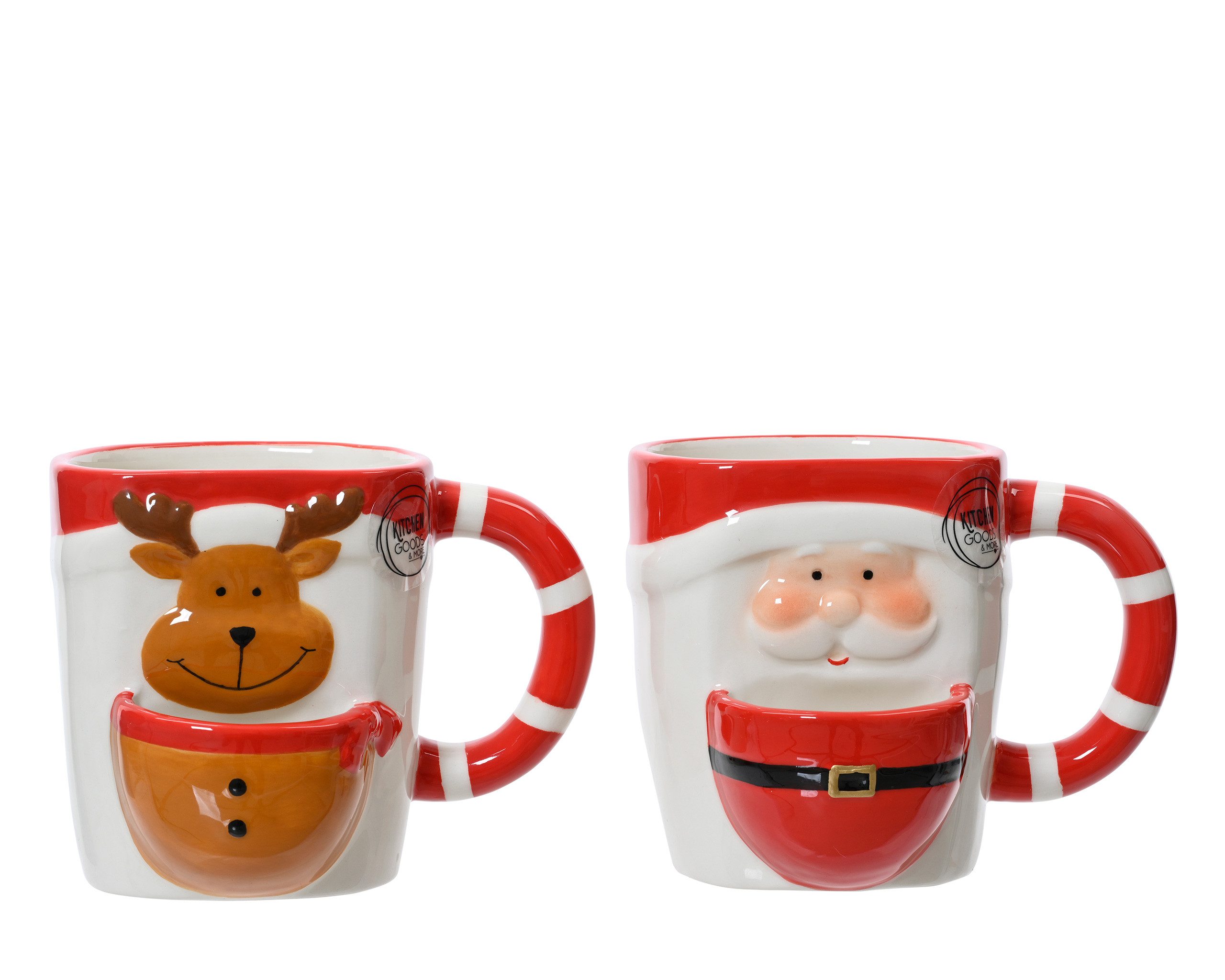 Kaemingk Tasse, Keramik, Tasse Keramik mit Griff 12cm Weihnachtsmann Reh Rot 1 Stück sortiert