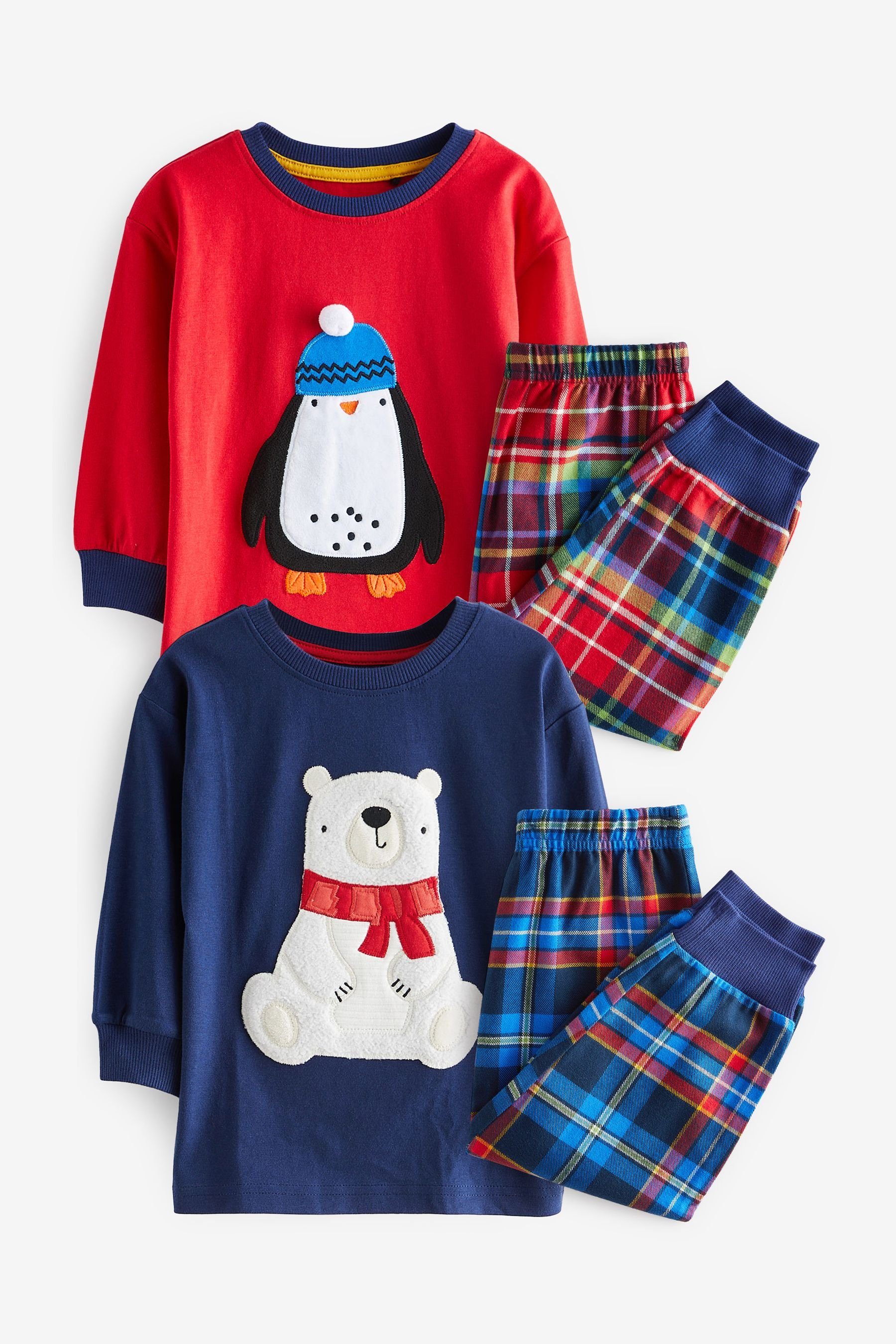 Next Pyjama Karierter Pyjama, 2er-Pack (4 tlg) Navy Blue/Red Penguin And Polar Bear