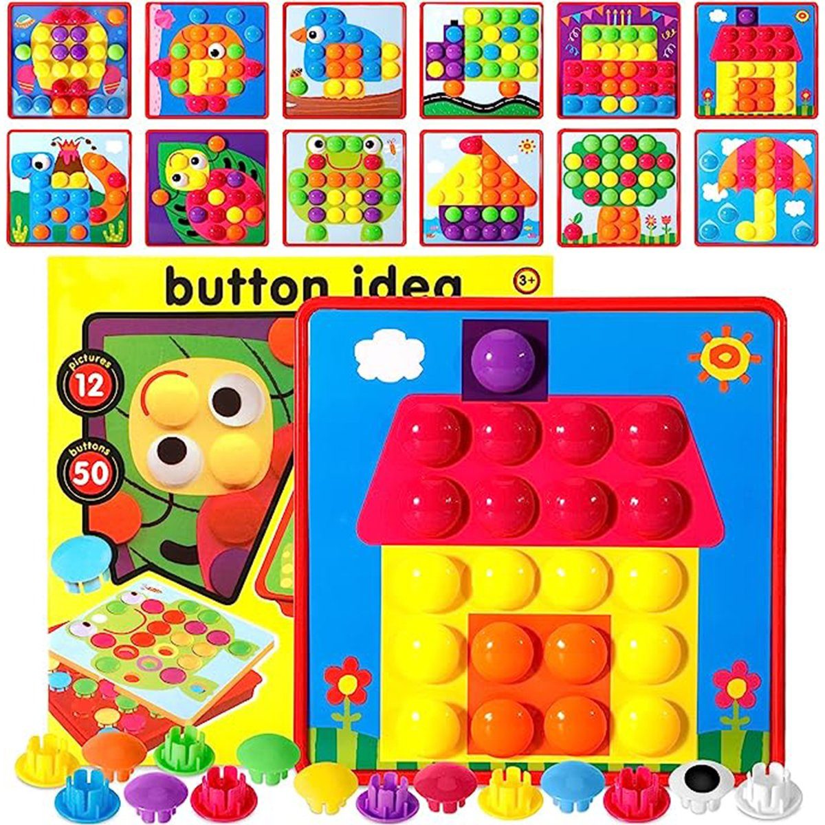 XDeer Lernspielzeug Lernspielzeug Mosaik Steckspiel Kindermotorik-Spielzeug  (62-St), 12 Karten und 50 Steckperlen für Kinder ab 2 Jahre