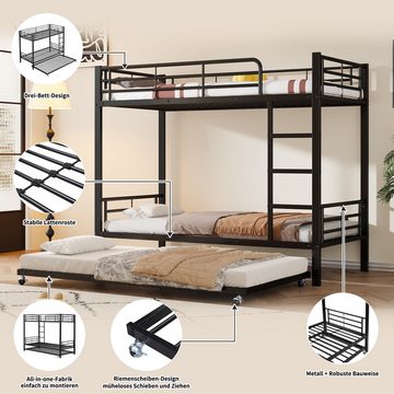 MODFU Etagenbett mit Ausziehbett, vier Seitengitter am oberen Bett, Eisen (Geeignet für Kinder und Jugendliche, 90x200cm&90x190cm), ohne Matratze