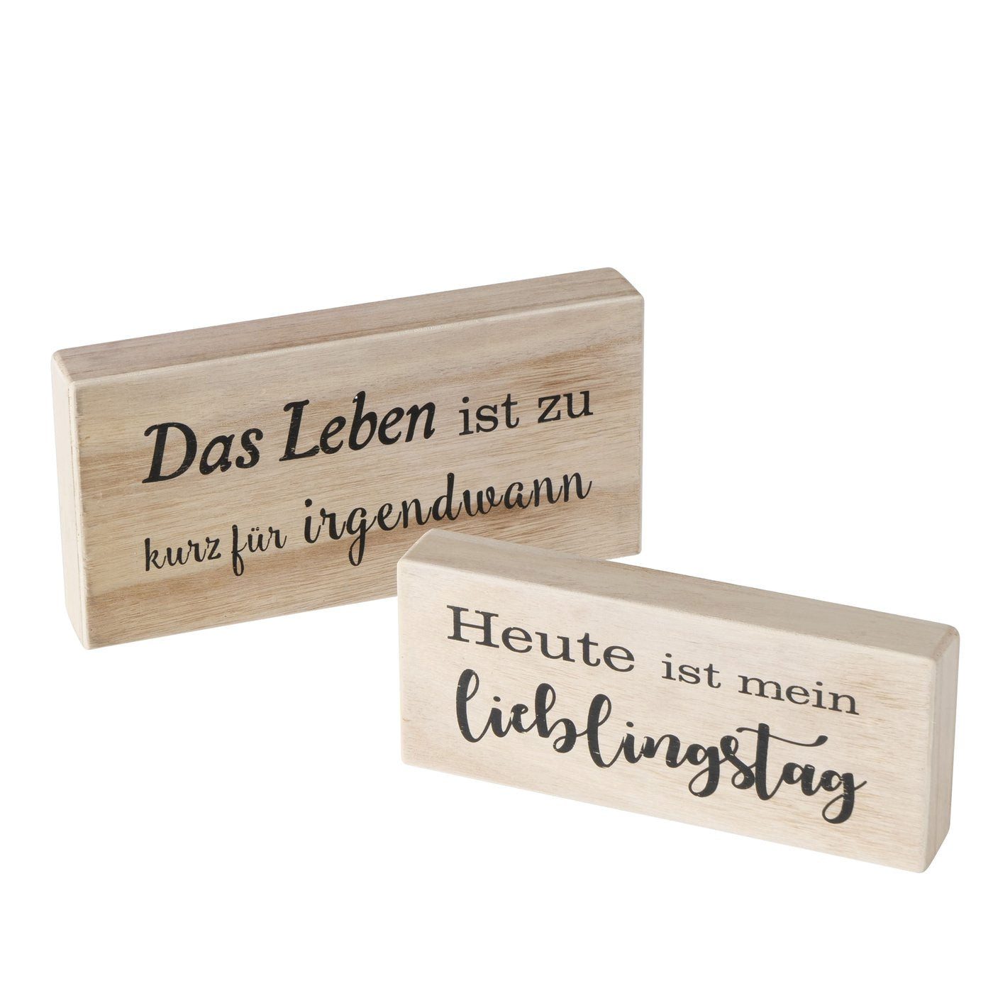 BOLTZE Dekoobjekt Holzschild-Set mit Spruch "Leben ist zu kurz/Lieblingstag" 2 Stück von