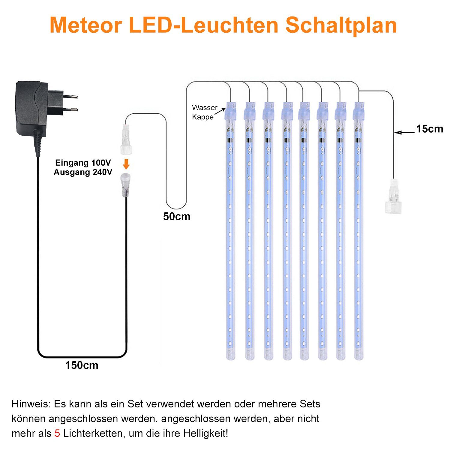 Röhren, LED Meteorschauer-Lichterkette 8 Niederspannung Blau LED Integriert 30cm/50cm LED-Lichtervorhang 4.4/6M Wasser Dekora LED Lichterketten MUPOO Fest