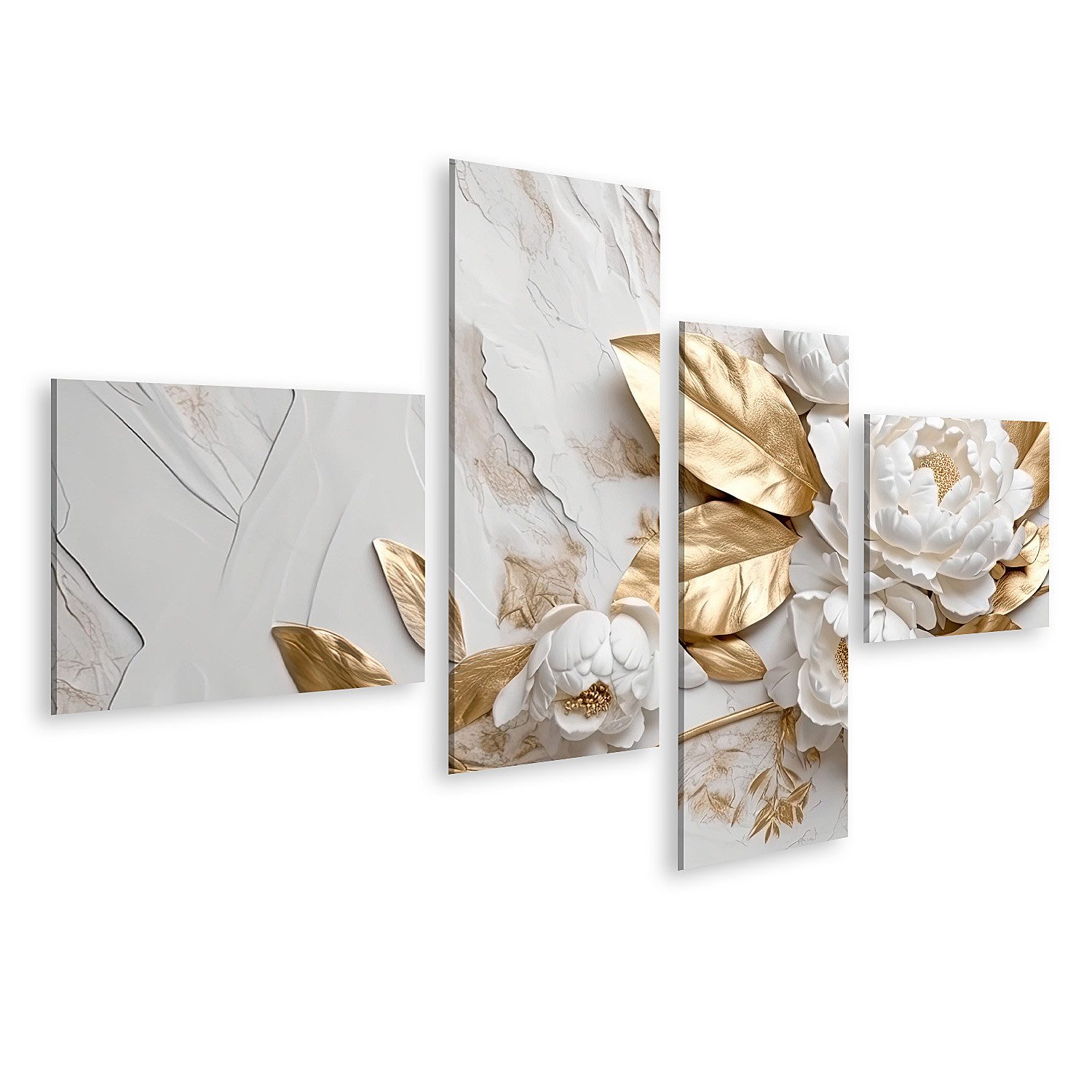 islandburner Leinwandbild Marmor Textur Weiß Gold Farben Goldene Blumen Luxuriöses Des Bilder