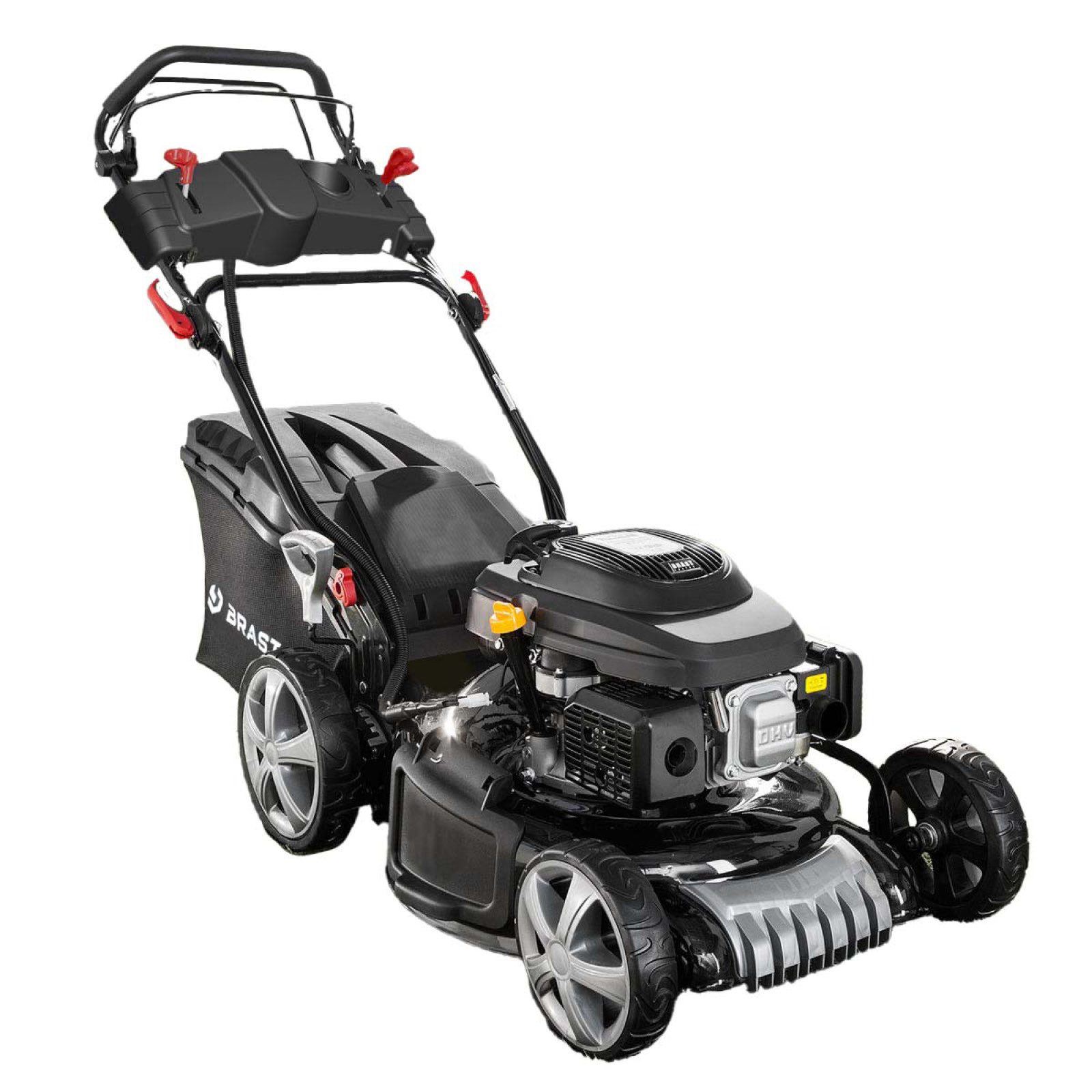 BRAST Benzinrasenmäher mit Antrieb, 5,2kW(7PS), TÜV geprüft, 4 Takt OHV Motor, E-Start, 48 cm Schnittbreite, 30-80mm Schnitthöhe, 60L Fangkorb, Stahlgehäuse, 19224 E-Start Speed