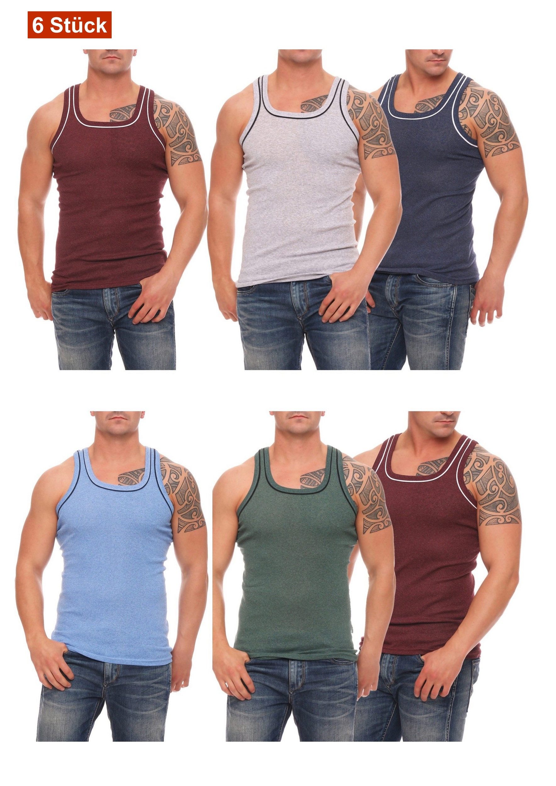Cocain underwear Unterhemd Farbiges Herren Unterhemd Feinripp Vollachsel Baumwolle Hemd bunt (Packung, 6-St) produziert in Europa, farblich abgesetzte Träger und Halsausschnitt