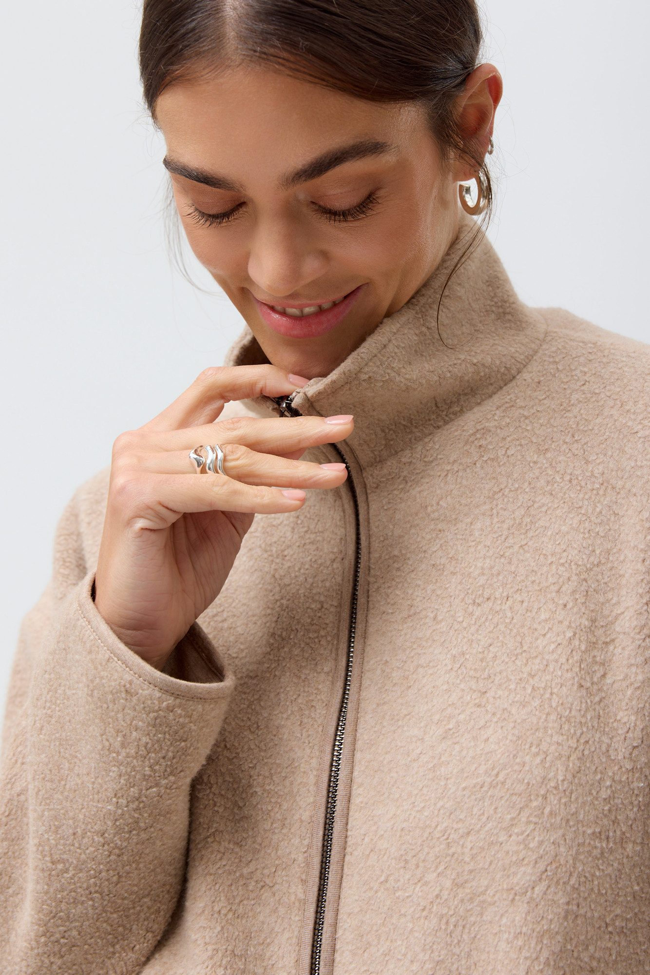 People Wear Organic Fleecejacke Beige Mélange GOTS zertifiziert – Bild 3 von 5