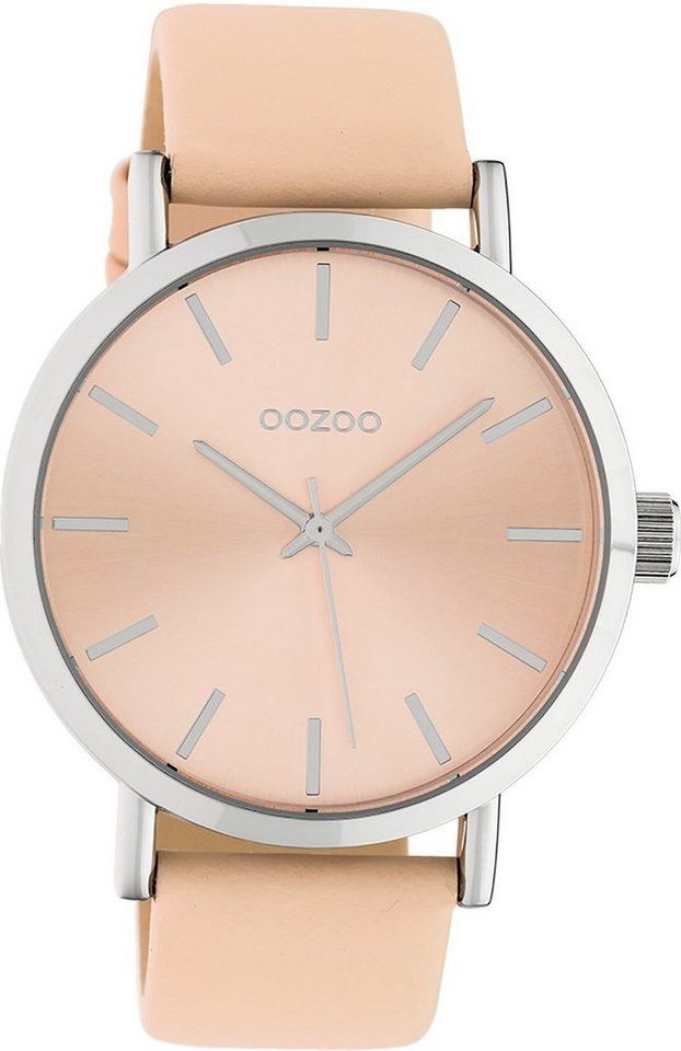 OOZOO Quarzuhr Oozoo Damen Armbanduhr OOZOO Timepieces, Damenuhr rund, groß  (ca. 42mm), Lederarmband beige, Fashion