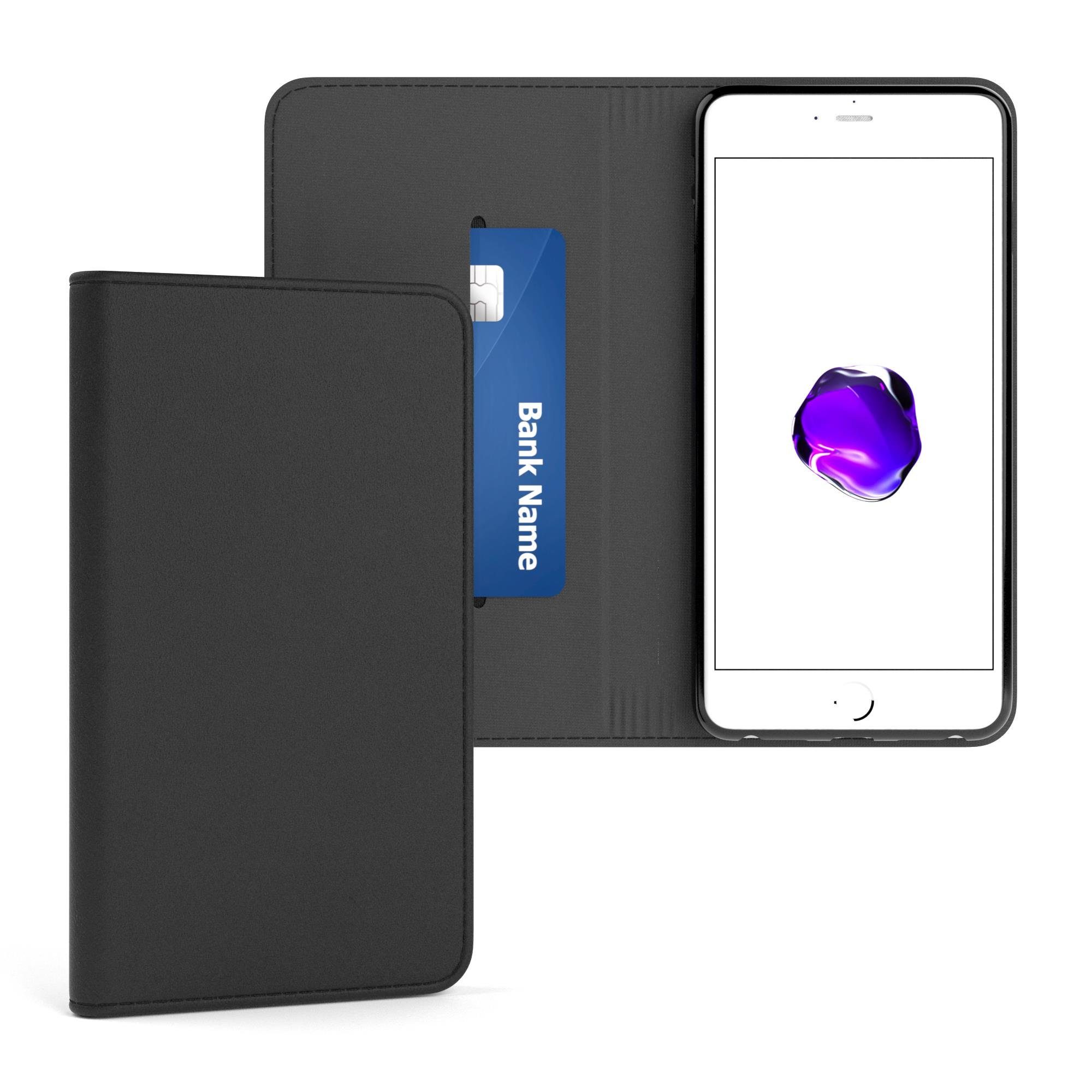EAZY CASE Handyhülle Bookstyle Vintage für iPhone 8 Plus / iPhone 7+ 5,5 Zoll, Vintage Look Etui Handy Hülle Tasche Kunstleder Kartenfach Schwarz