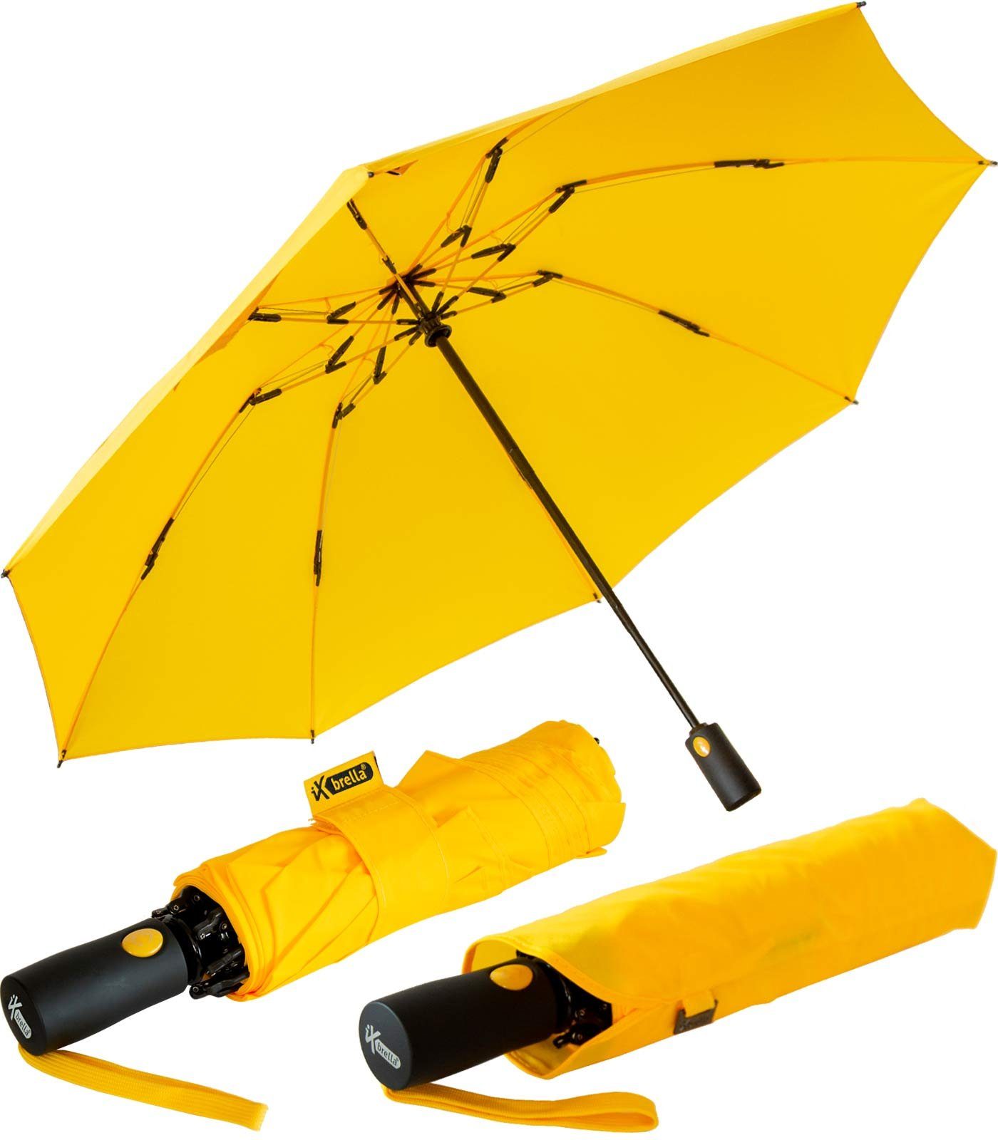 öffnender mit bunten Reverse umgekehrt Taschenregenschirm Speichen iX-brella stabilen Fiberglas-Automatiksch, gelb