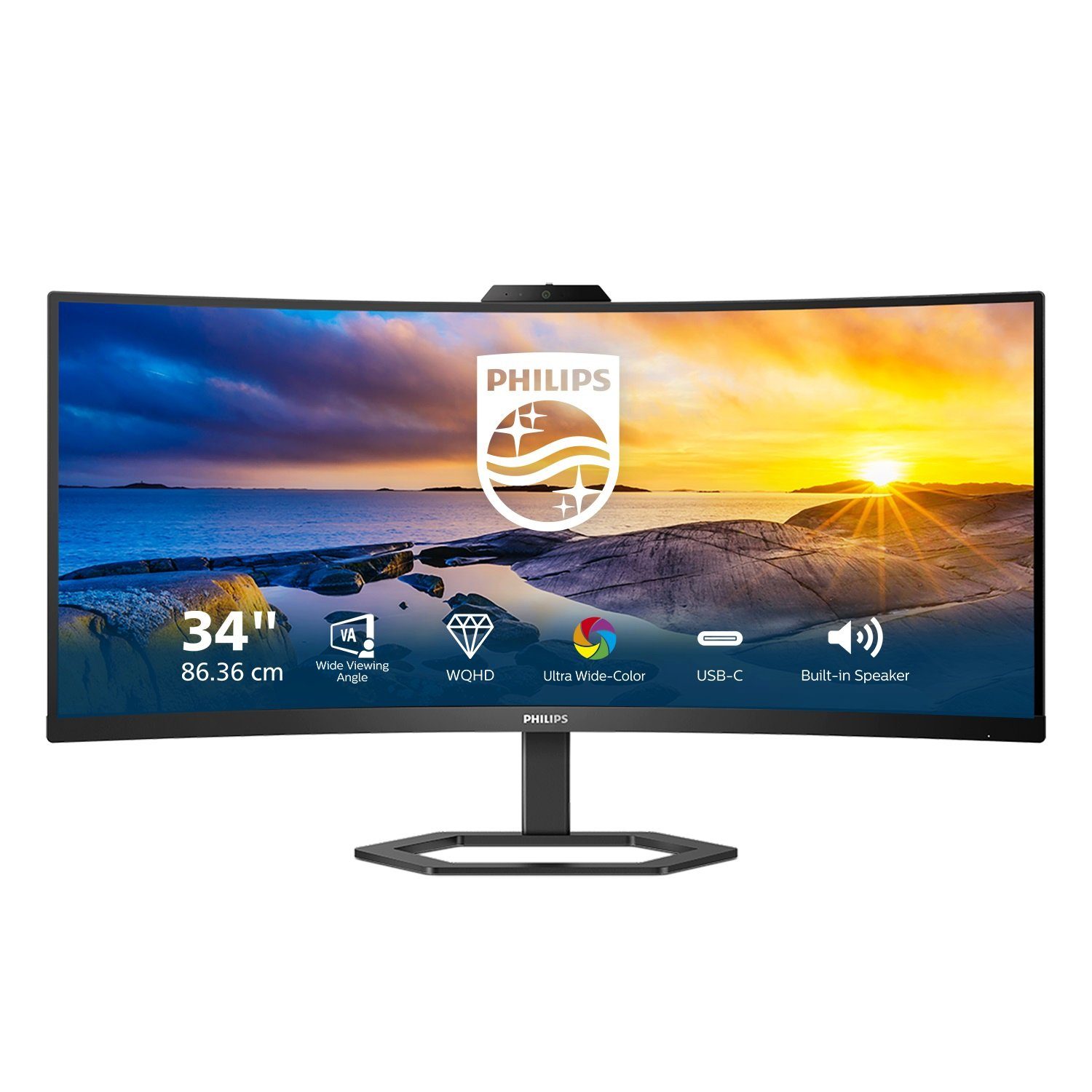 Philips 34E1C5600HE LCD-Monitor (86 cm/34 ", 3440 x 1440 px, 1 ms Reaktionszeit, 100 Hz, VA LCD, mit Windows Hello-Webcam)