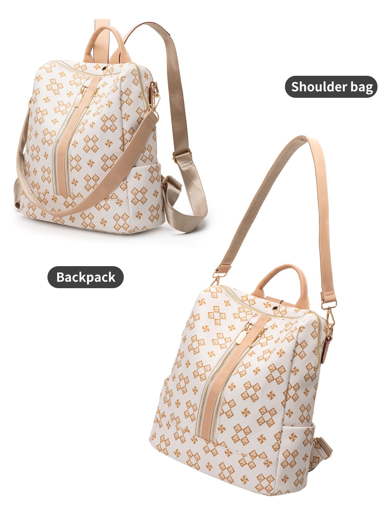Forrlite Rucksack Damen Rucksack, Kleine 2 in 1 Rucksackhandtasche (Wasserdichte Leder Schultaschen, Geldbörse Umhängetasche Handtasche Rucksack), Geschenk,Anti-Diebstahl Tagesrucksack Schultertaschen