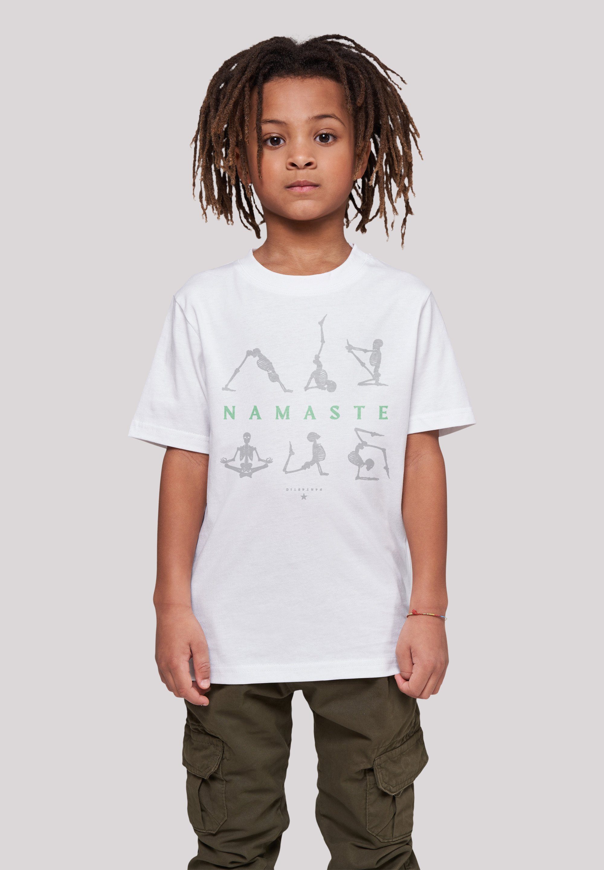 F4NT4STIC T-Shirt Namaste Yoga Skelett Halloween Print weiß