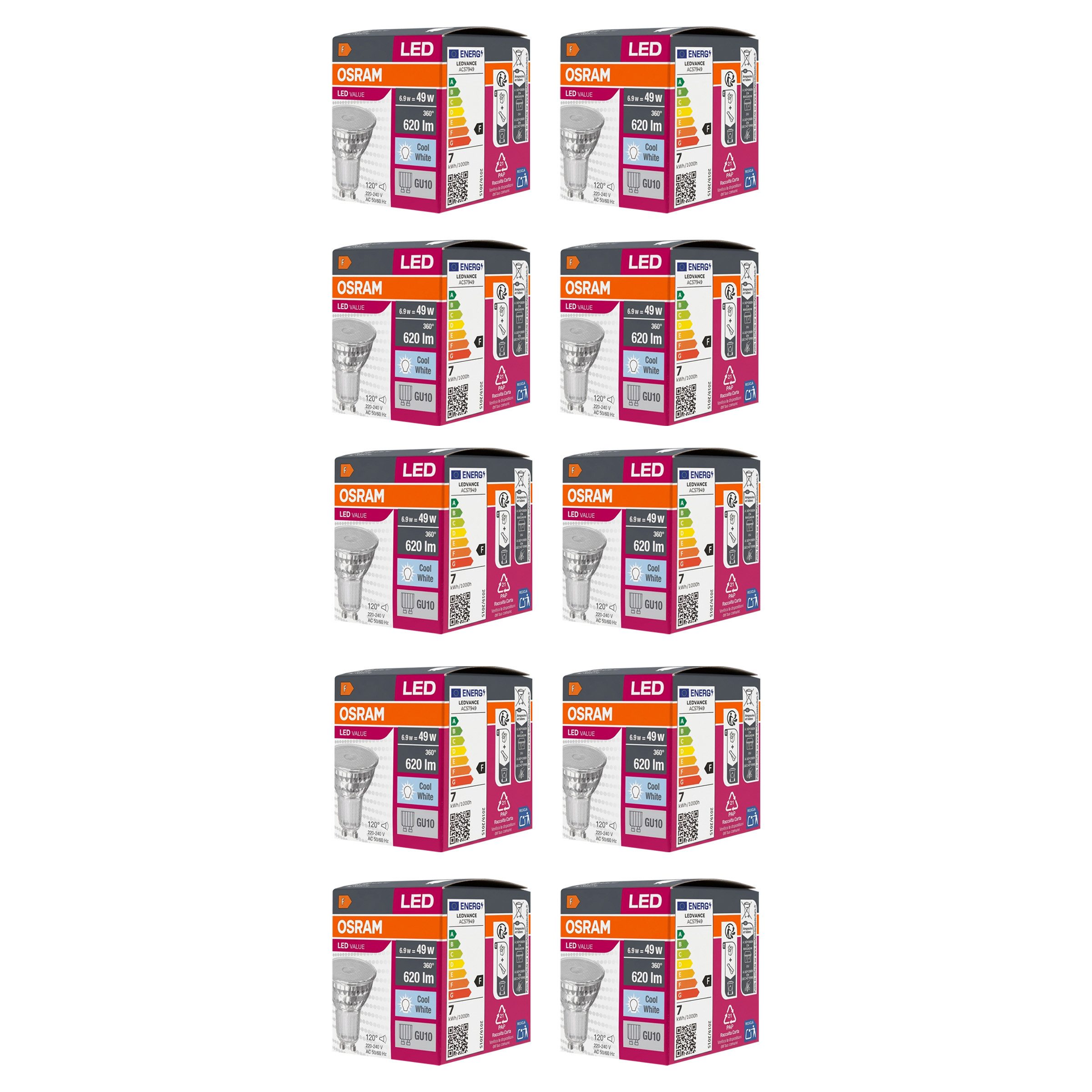 Osram LED-Leuchtmittel Osram LED VALUE PAR16 – Neutralweiß GU10 6,9W (10er-Pack), 10 St.
