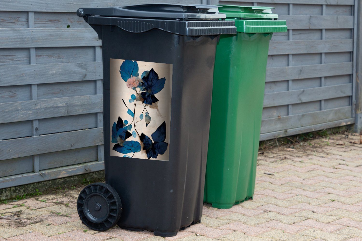 (1 Blumen St), Mülleimer-aufkleber, Blau Abfalbehälter - Container, - - Pflanzen Sticker, MuchoWow Wandsticker Blätter Mülltonne,