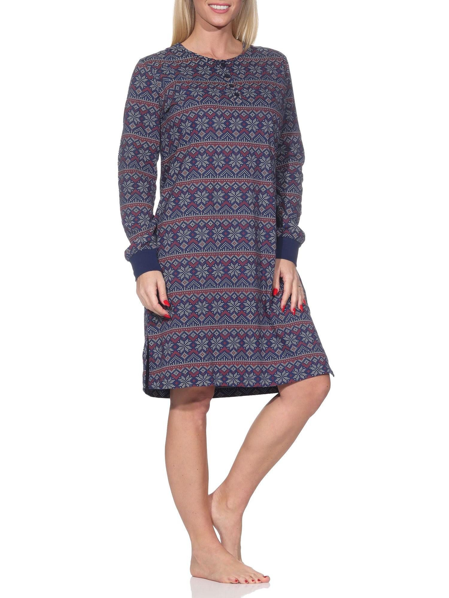 Normann Nachthemd Damen Nachthemd langarm mit Bündchen + Ethnolook - auch in Übergrößen – Bild 3 von 5