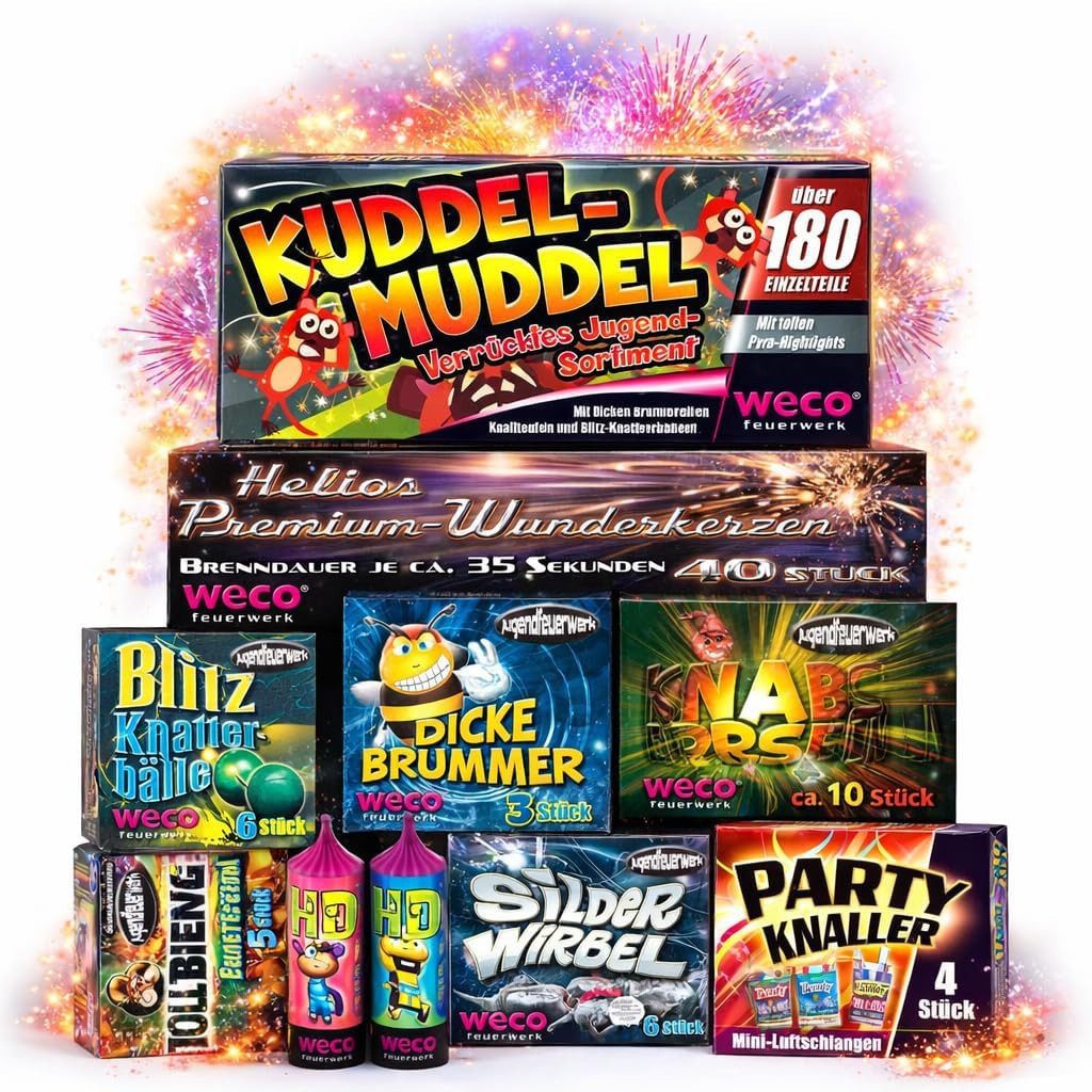 happy sparks® Geburtstagskerze Silvester & Neujahr Jugendfeuerwerk Set - Neujahr Party (Set, Set)