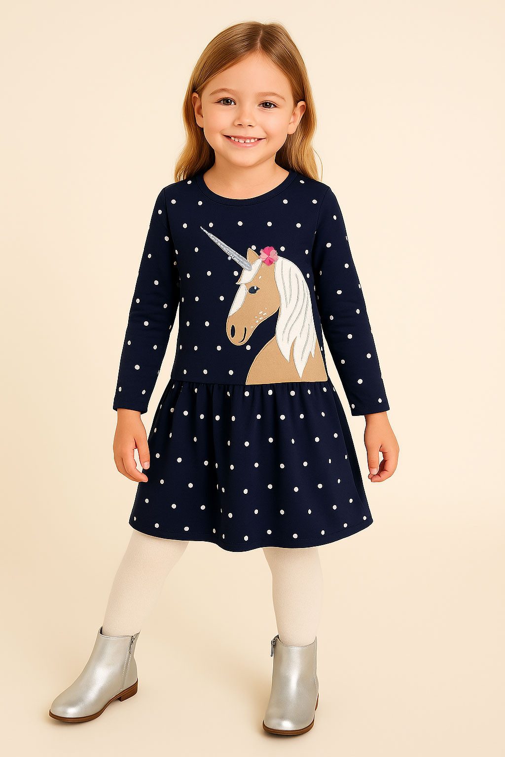 DANAMADE A-Linien-Kleid DFERAY (1-tlg) DANAMADE Kinderkleid DFERAY mit Einhorn-Motiv – Langarm
