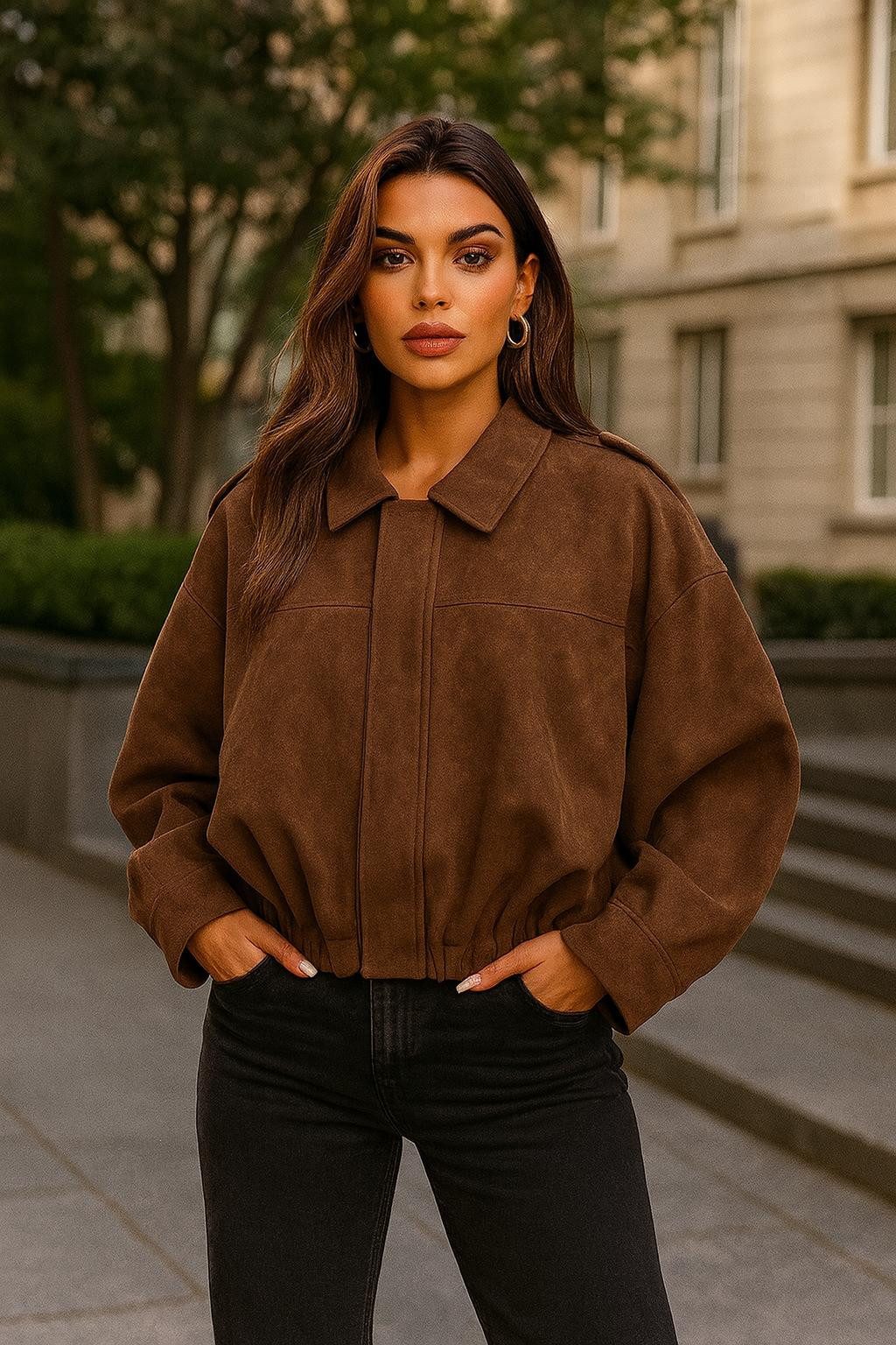 Worldclassca Lederimitatjacke Worldclassca Wildlederoptik Bomberjacke Zip Trench Übergangs Blouson Neue Kollektion - Stilvolle und gemütliche Mode für Damen