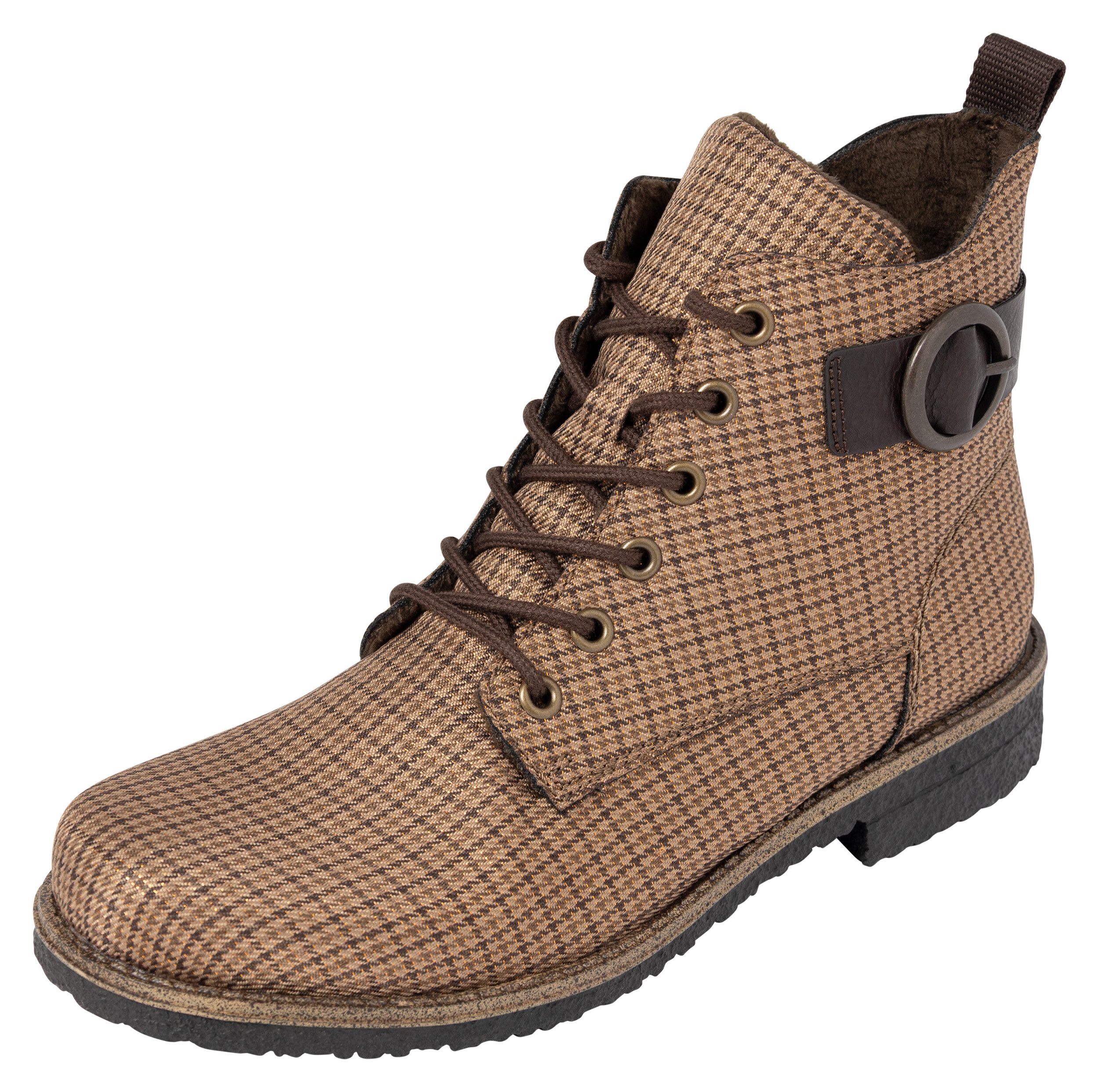 Rieker Schnürboots Schnürstiefelette in Karo-Optik, mit Zierschnalle und Glitzerdetails