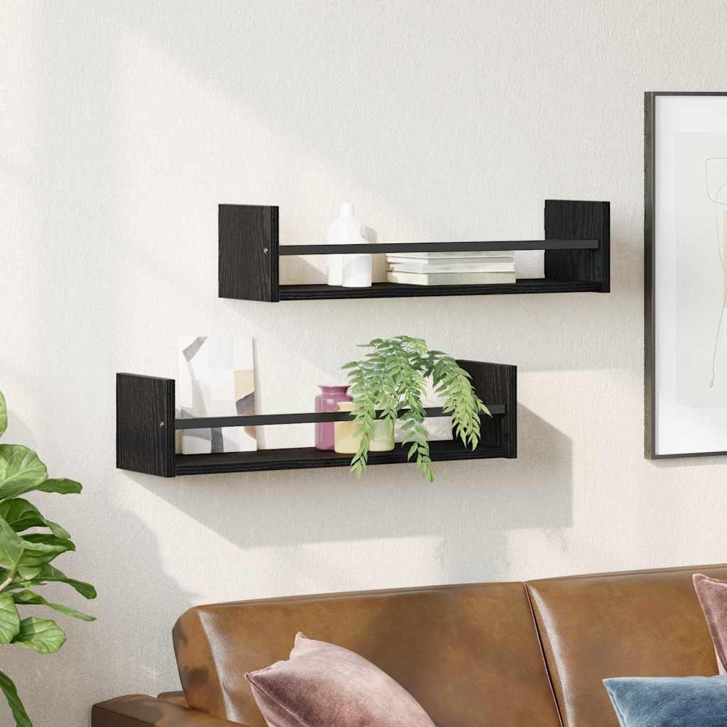 vidaXL Regal Wandregal 2 stk. Schwarz Eichen-Optik 60 x 16 x 14 cm, 2-tlg. – Bild 4 von 5