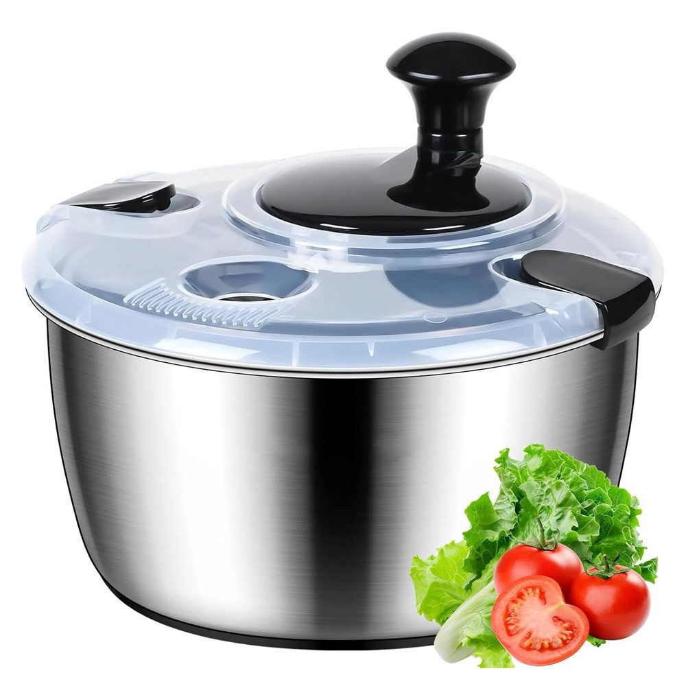 AFKSMILE Salatschleuder Salatschleuder Edelstahl mit Deckel, Salad Spinner mit Kurbelantrieb