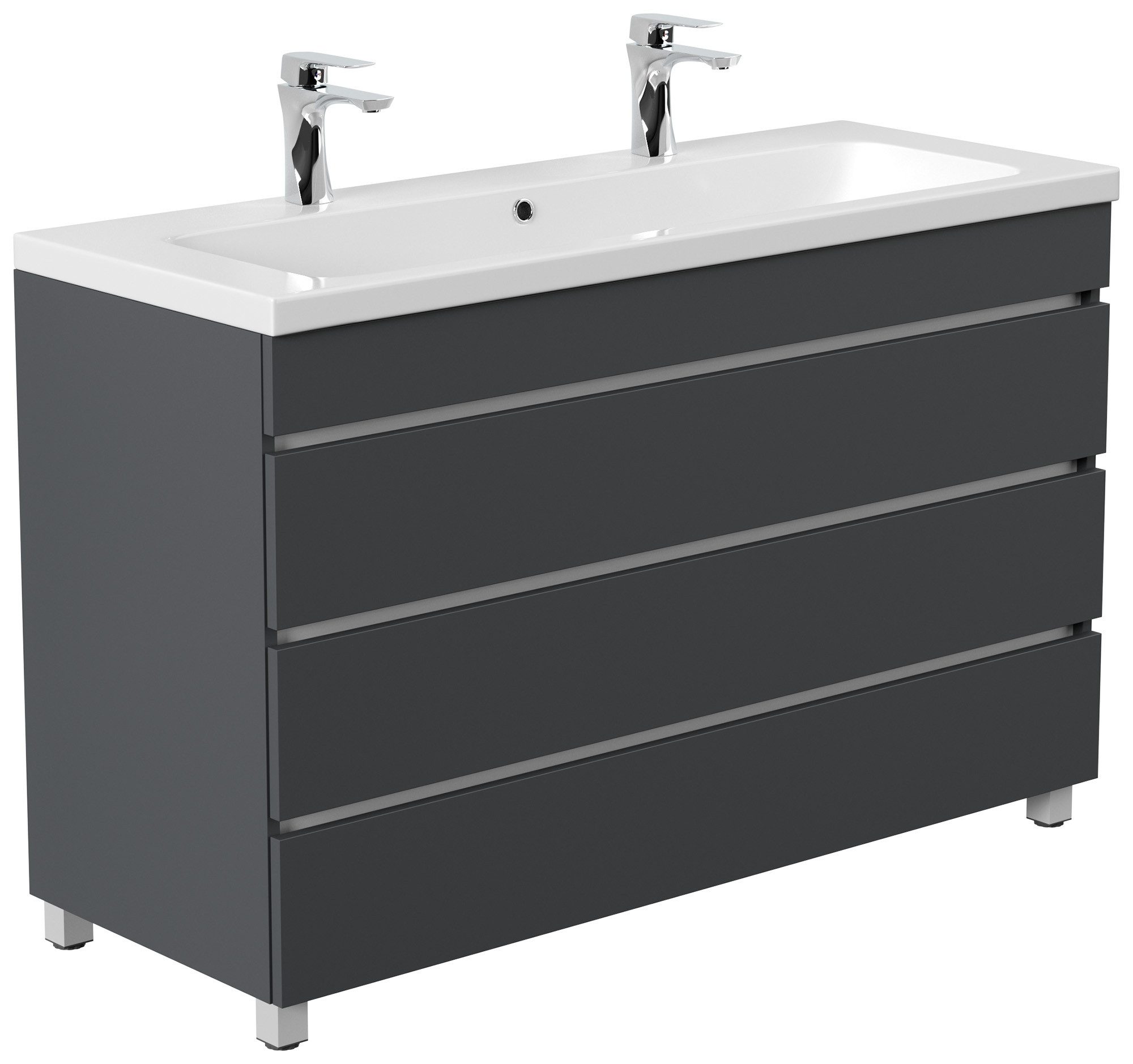 Magnolia Home Doppelwaschtisch Stand Doppel Badmöbel Via 120 grafit mit 3 grifflosen Schubladen