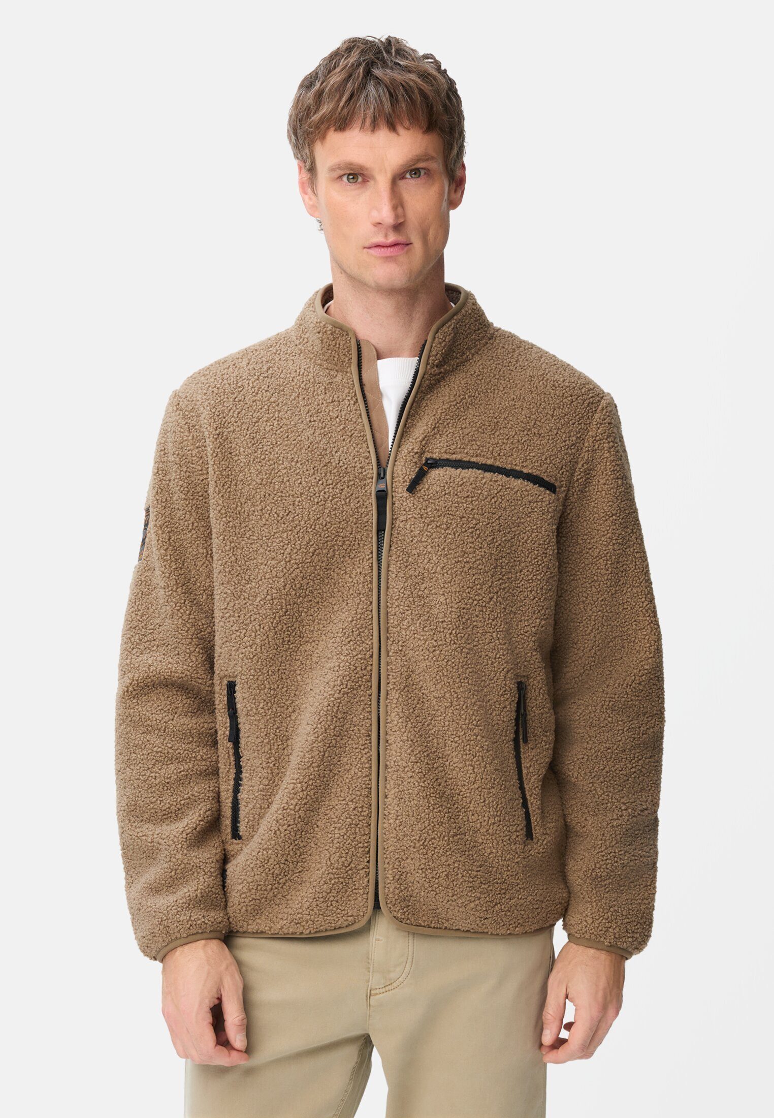 camel active Fleecejacke mit Reißverschlussseitentaschen Langarm Markenlogo