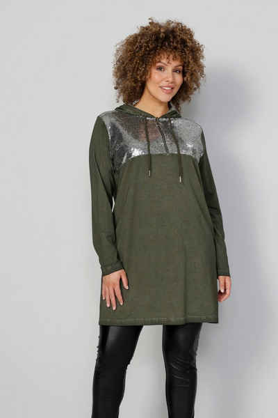 MIAMODA Longshirt Longshirt Pailletten Kapuze mit Zipper Langarm