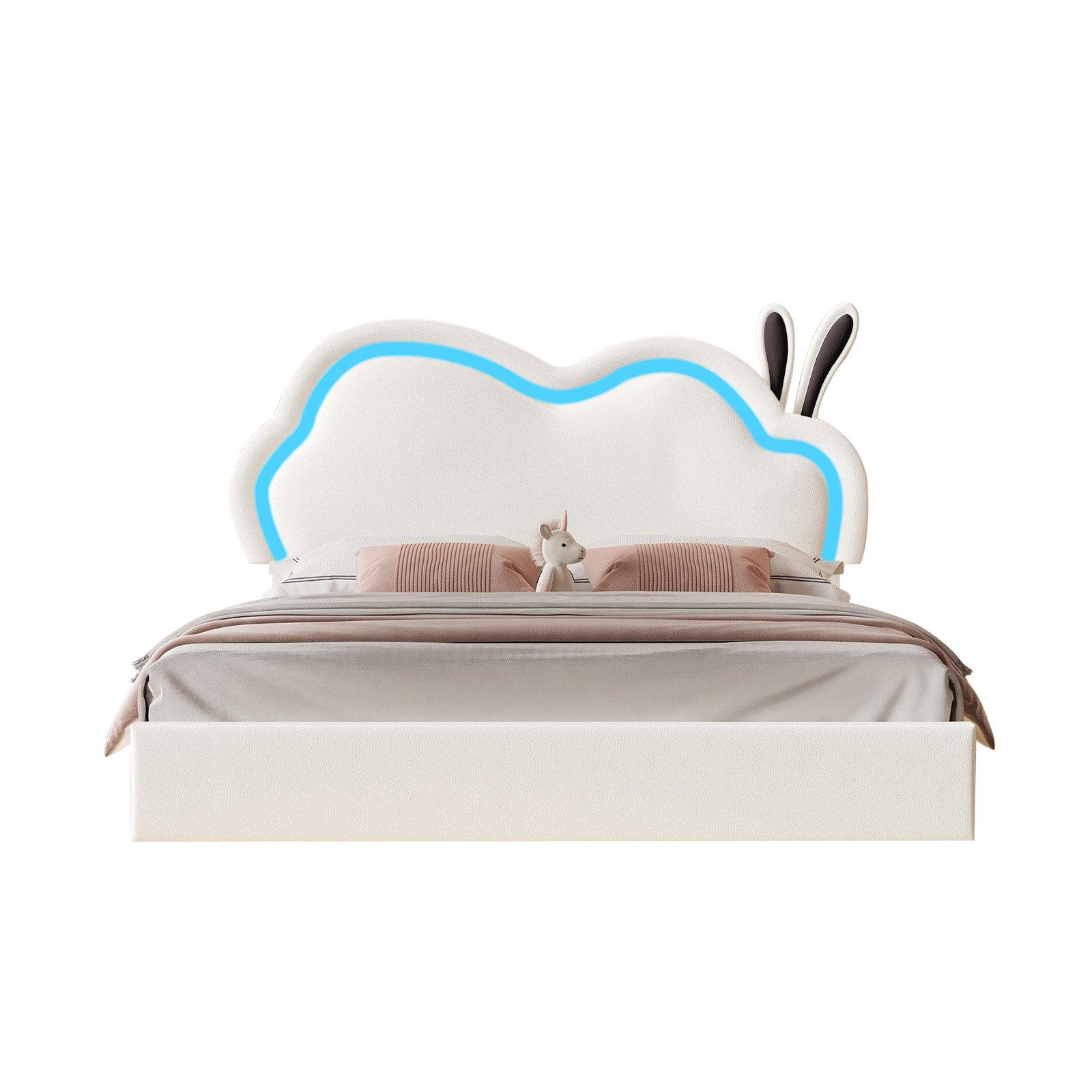 AMERLIFE Kinderbett Jugendbett mit LED & Wolken-Kopfteil – verstellbares Kopfteil (Ohne Matratze), Stabiler Metallrahmen & Modernes Schwebendes Design, 90x200cm
