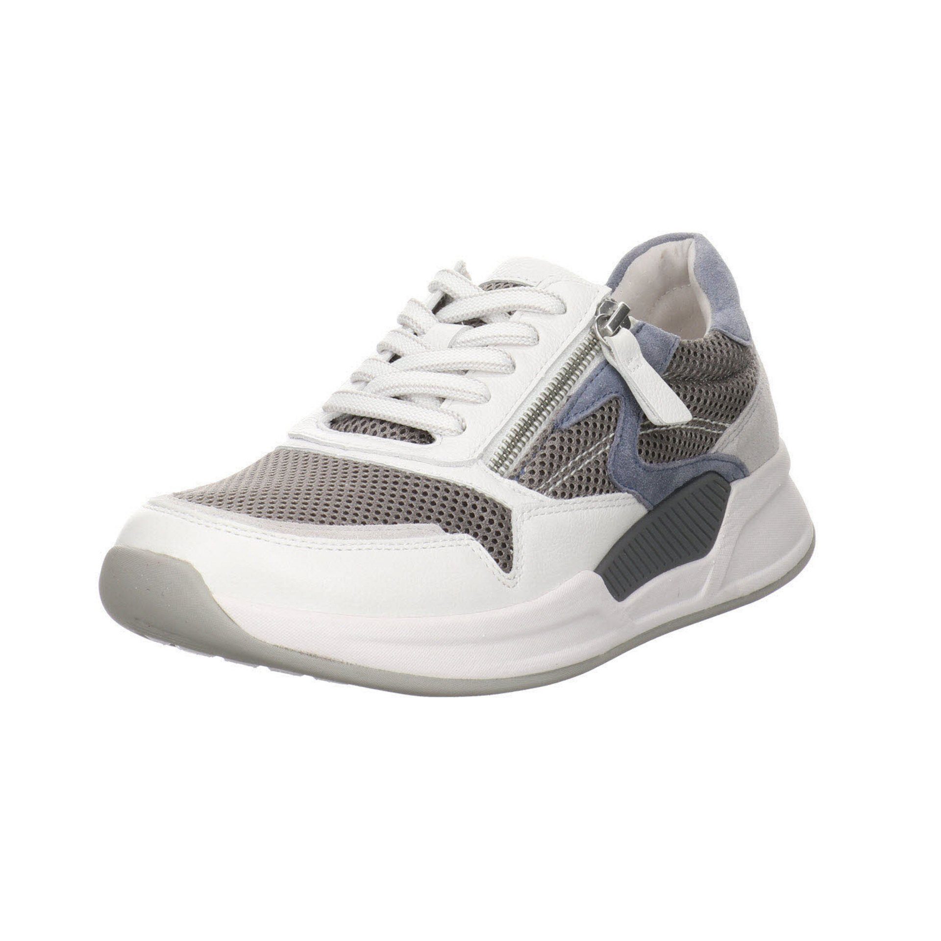 Gabor Damen Sneaker Schuhe Rollingsoft Sneaker Schnürschuh Leder-/Textilkombination grau/weiss/nautic / 41