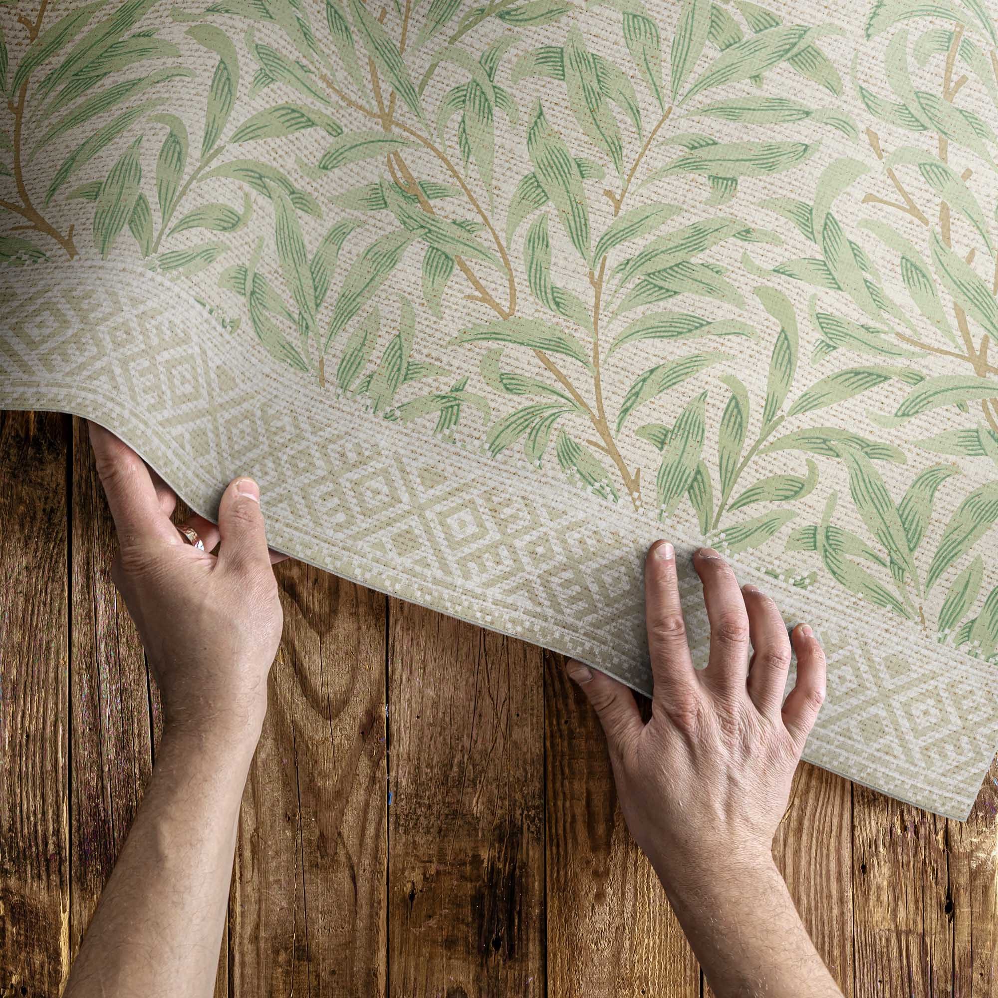 Tulup Vinylteppich Blattillustration Autor William Morris, Grün Vinylboden Vinyl-Läufer, Höhe: 90 mm