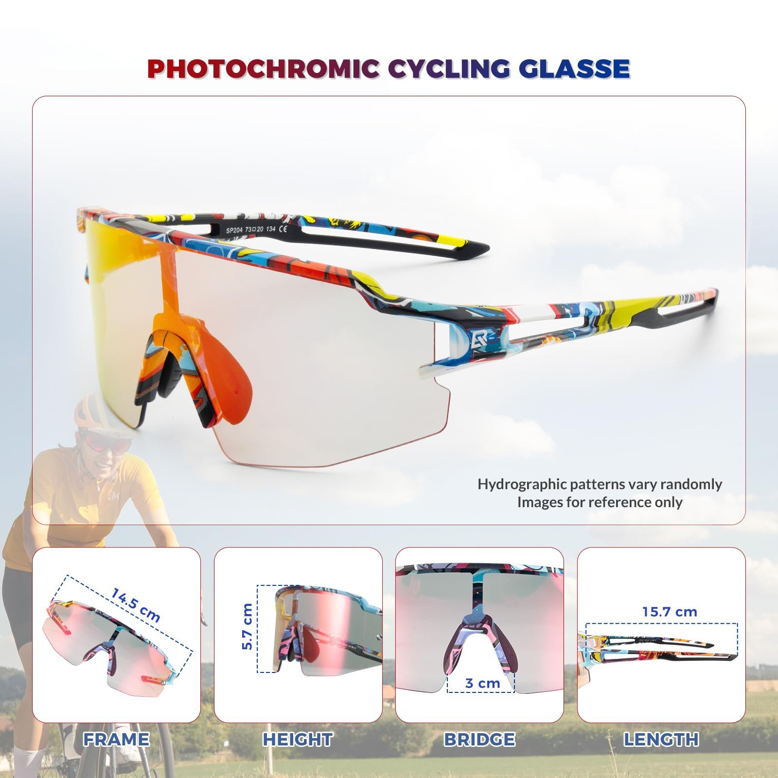 ROCKBROS Fahrradbrille Sportbrille Herren Outdoor Radfahren Angeln Golf PC Rahmen, photochrom, UV400 Schutz, ultraleicht, winddicht