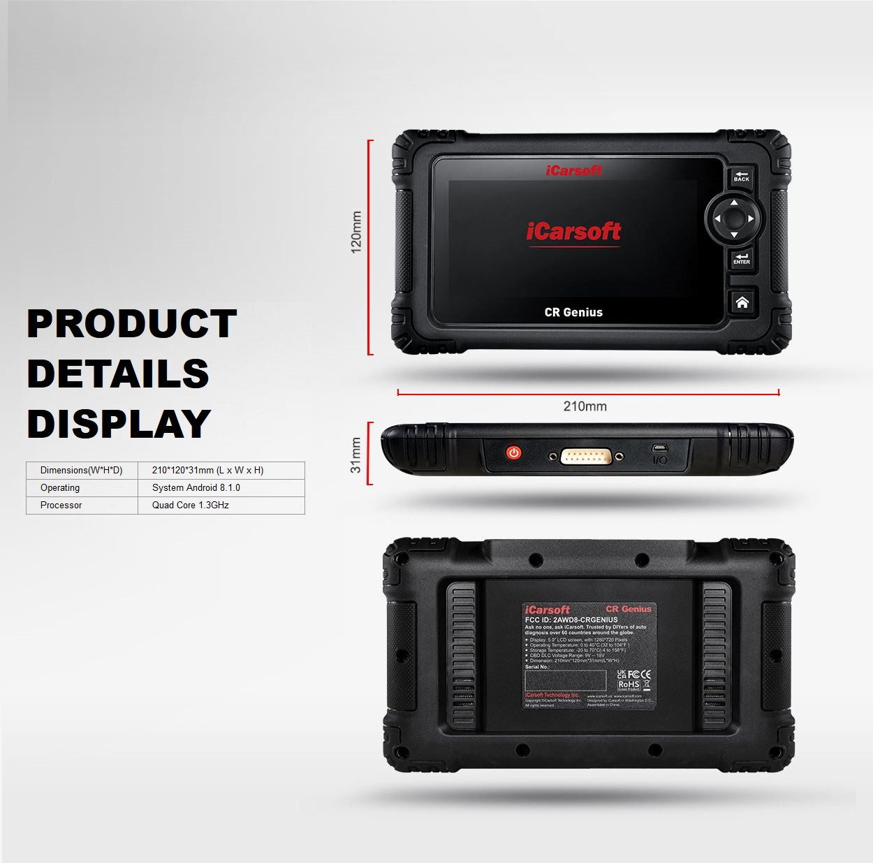 iCarsoft OBD2-Diagnosegerät CR GENIUS OBD2 Scanner + Kostenlose Online Updates DEUTSCH, Android 8.1