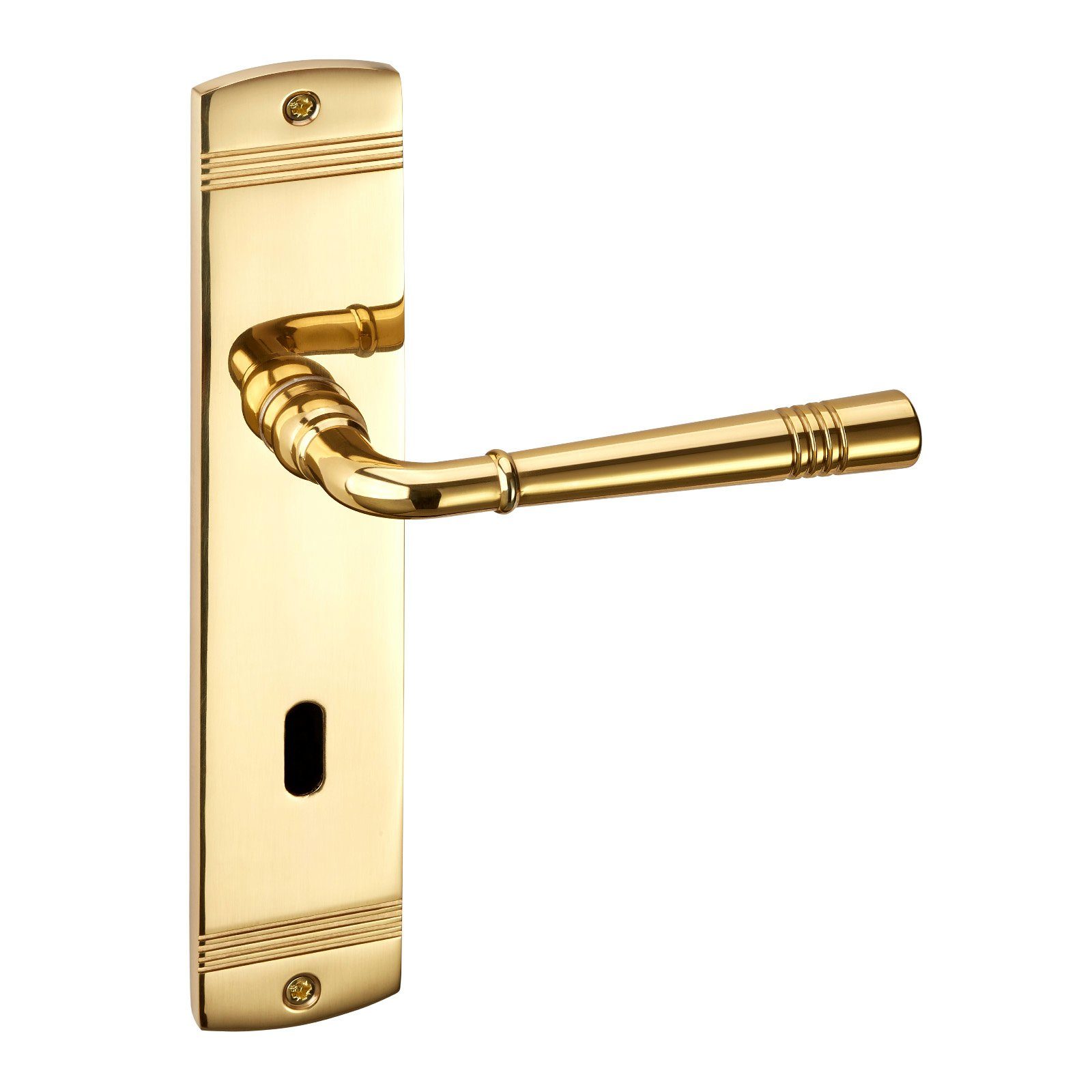 SO-TECH® Drückergarnitur Türdrücker FREJA Langschild, Buntbart Türgarnitur für Zimmertür Messing poliert