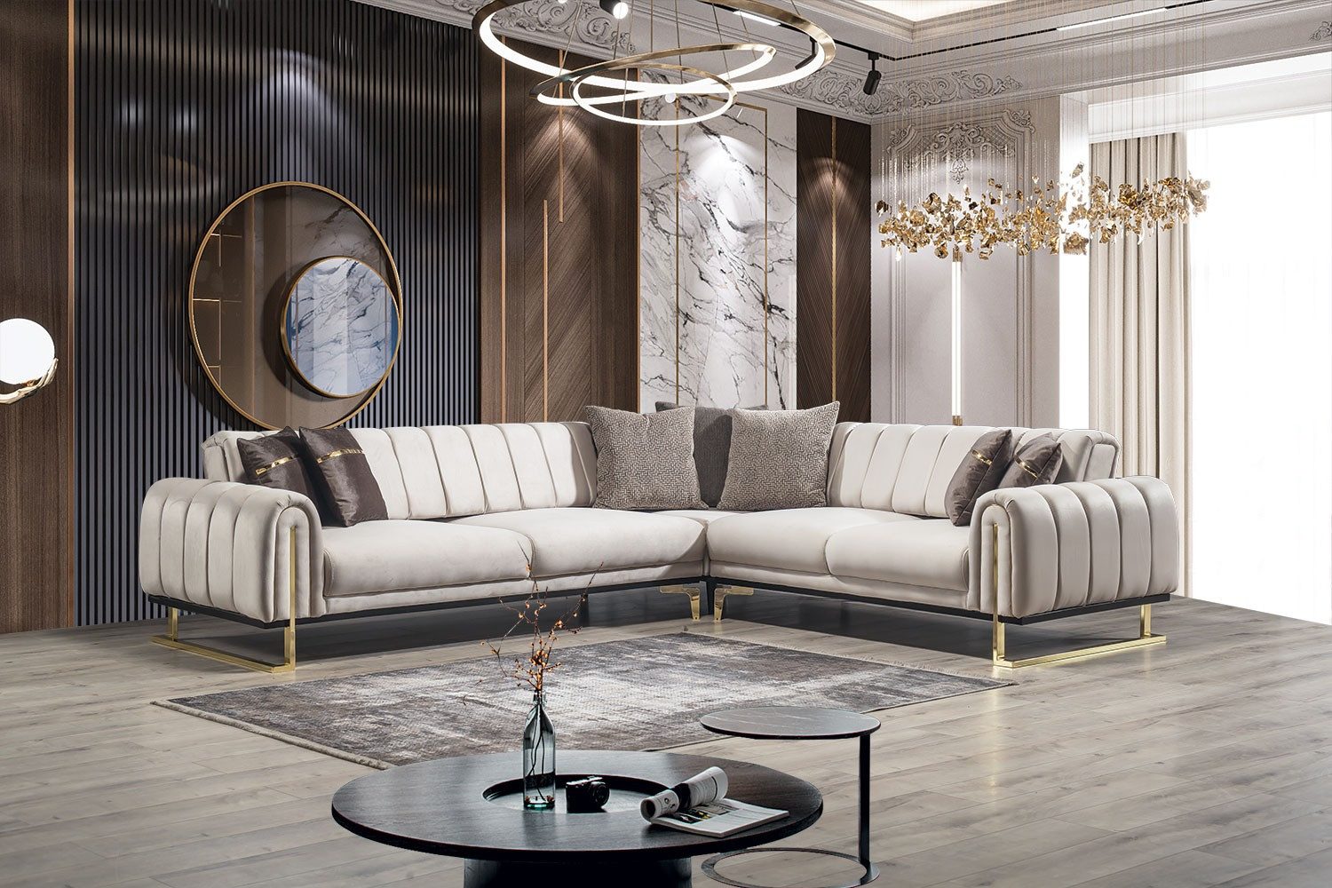 Viva Möbel Sofa BOLD, L260 x R300 cm, Luxuriöses und elegantes Ecksofa für großen Wohnraum.
