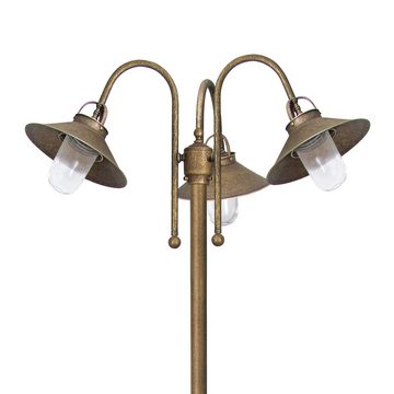Licht-Erlebnisse Außen-Stehlampe GIADA, ohne Leuchtmittel, IP44 in Bronze Antik matt 3-flammig E27 210 cm Glas Echt-Messing Hof