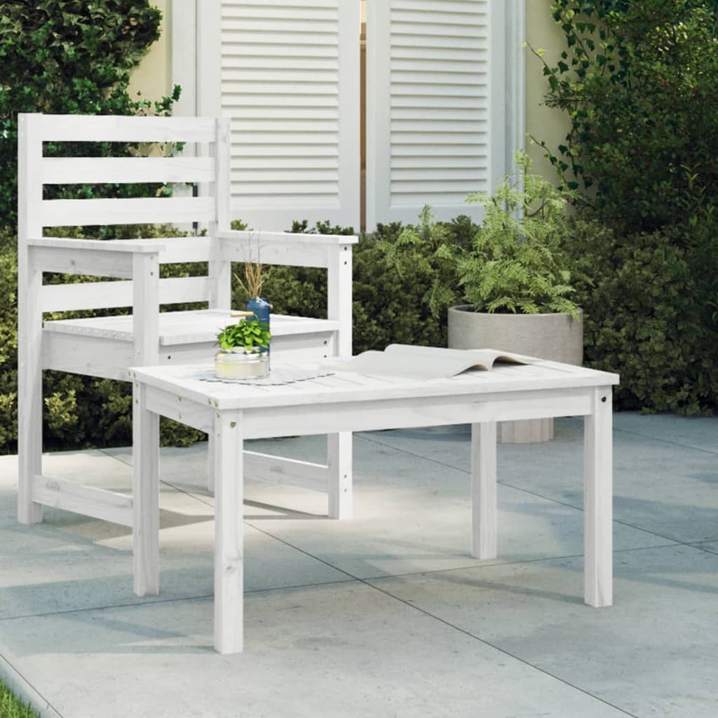 furnicato Gartentisch aus massivem Kiefernholz 82,5 x 50,5 x 45 cm in Weiß (1-St), Stabiler Outdoor-Tisch mit rustikaler Optik und robustem Holzrahmen