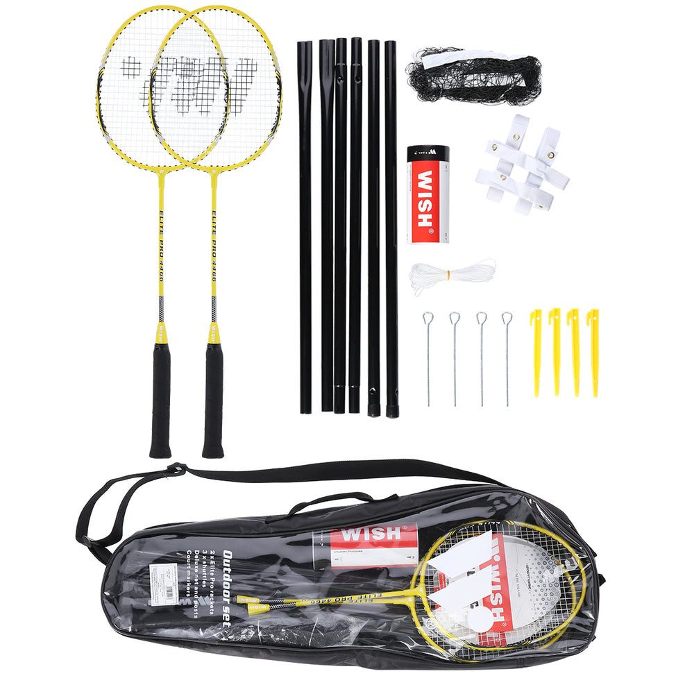 HMS Badmintonschläger Federballset Gartenspiel Freizeitset, (Spar-Set, 1-tlg., all-in-one), 4 Schläger, Netz, Federbälle, Tragetasche