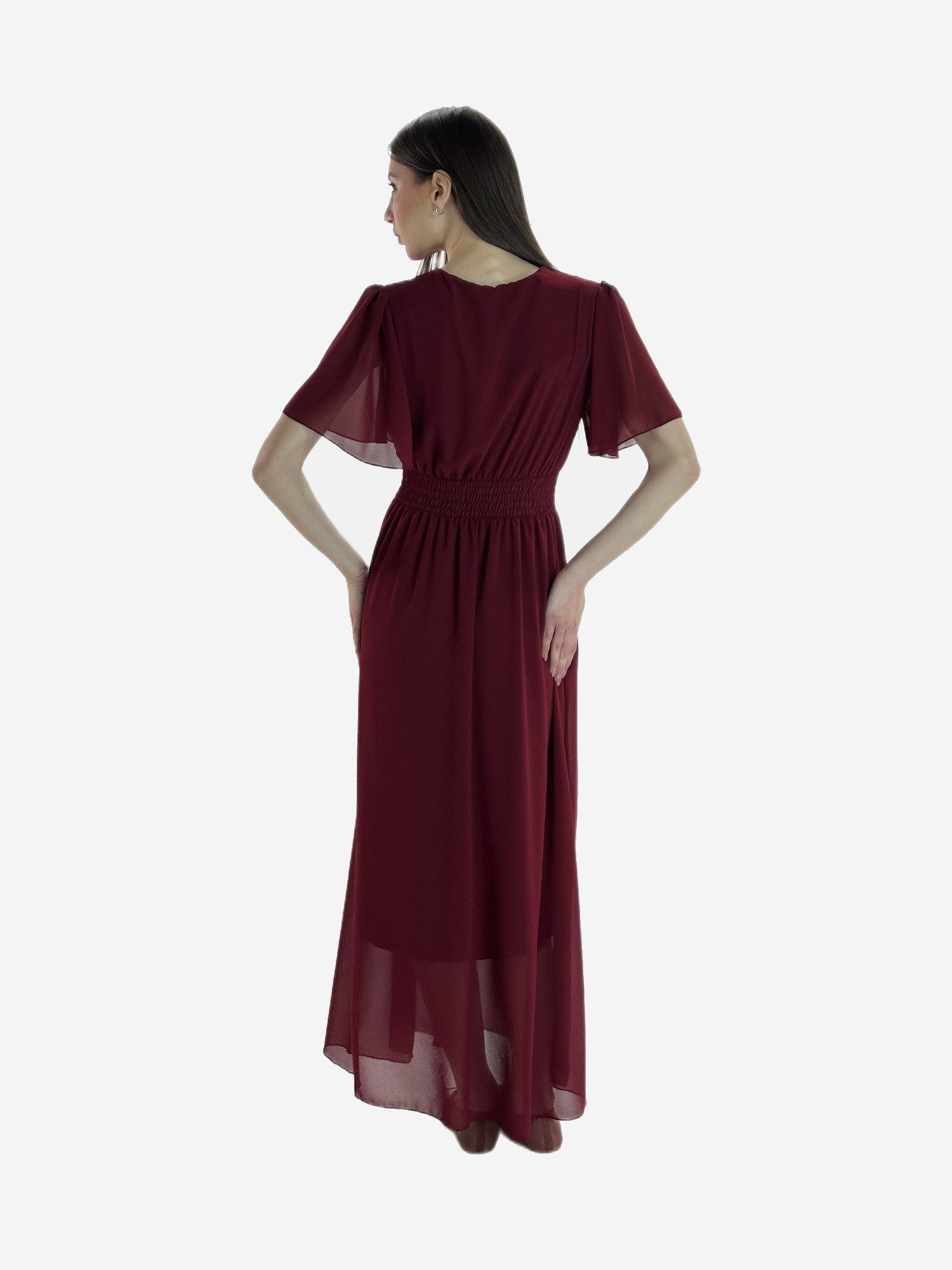 Elara Maxikleid — Damen Sommerkleid mit Wickeloptik, Smoktaille & Flügelärmeln (1-tlg) – Bild 4 von 5