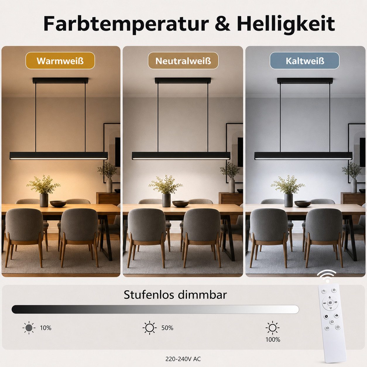 Nettlife LED Pendelleuchte Modern Schwarz Fernbedienung 108/148.5 cm 37/50W Hängelampe Esszimmer, LED fest integriert, Dimmbar, Hängelampe Memory-Funktion für Wohnzimmer Küche Schlafzimmer Büro