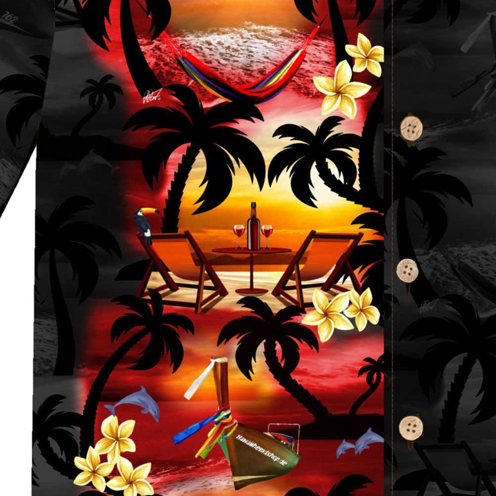 Hawaiihemdshop.de Hawaiihemd Hawaii Hemd Herren Baumwolle Kurzarm Hawaiihemd mit Palmen und Meer – Bild 4 von 5