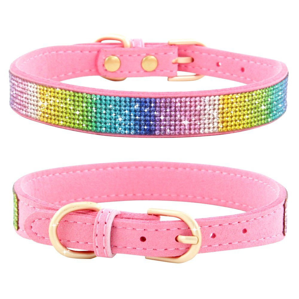 Rosnek Hunde-Halsband Hundehalsbänder,Bunt Strass, Für Kleine Mittelgroße Hunde Katzen, verschiedene Größen; Weiches Wildleder