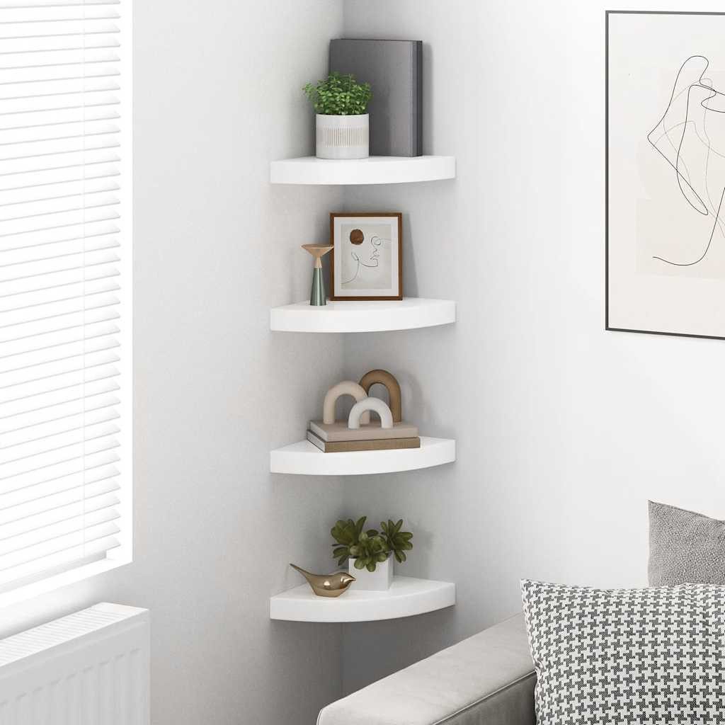 furnicato Wandregal 4er Set Eckregale 25x25x3,8 cm Hochglanzweiß Wandregal, 4-tlg., Wandboard mit unsichtbarem Montagesystem und 5 kg Tragkraft pro Stück
