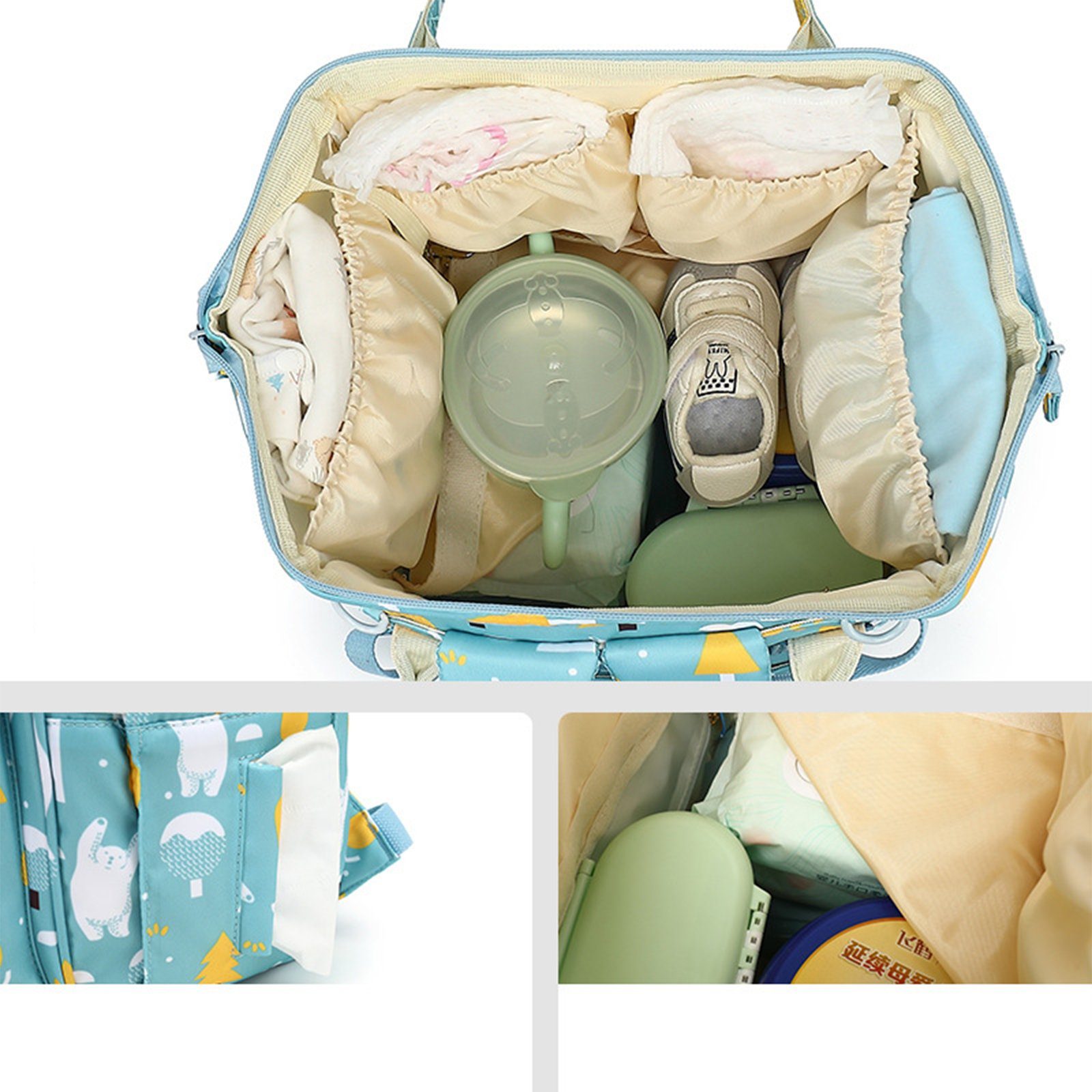 (Windeln Tasche Multifunktions-Babytaschen Blau mit USB-Anschluss, Wickeltasche Milchfläsche Rucksack Babyflasche Wickelrucksack Kinderwagen-Haken Baby wasserabweisend Wickelrucksack), mit Multifunktional, Babytasche, OKWISH Rucksack