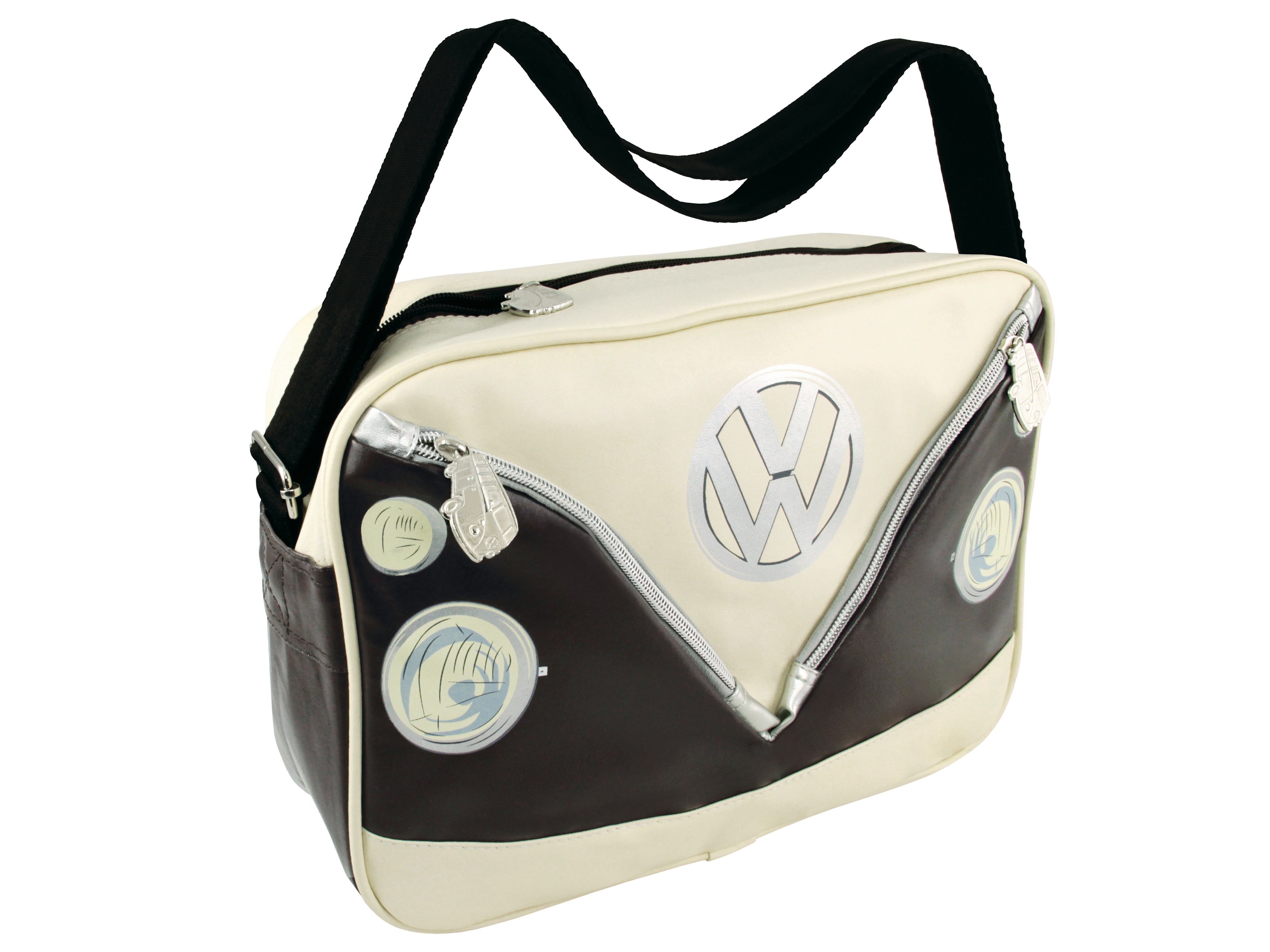 VW Collection by BRISA Schultertasche Volkswagen Umhängetasche, im VW T1 Bulli Design, Freizeittasche mit coolen Reißverschlüssen