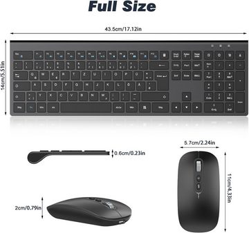 cimetech Kabellos, 2.4G Wiederaufladbare Ergonomisch Tastatur- und Maus-Set, QWERTZ Layout (Deutsch), Ultra Thin 10m Reichweite