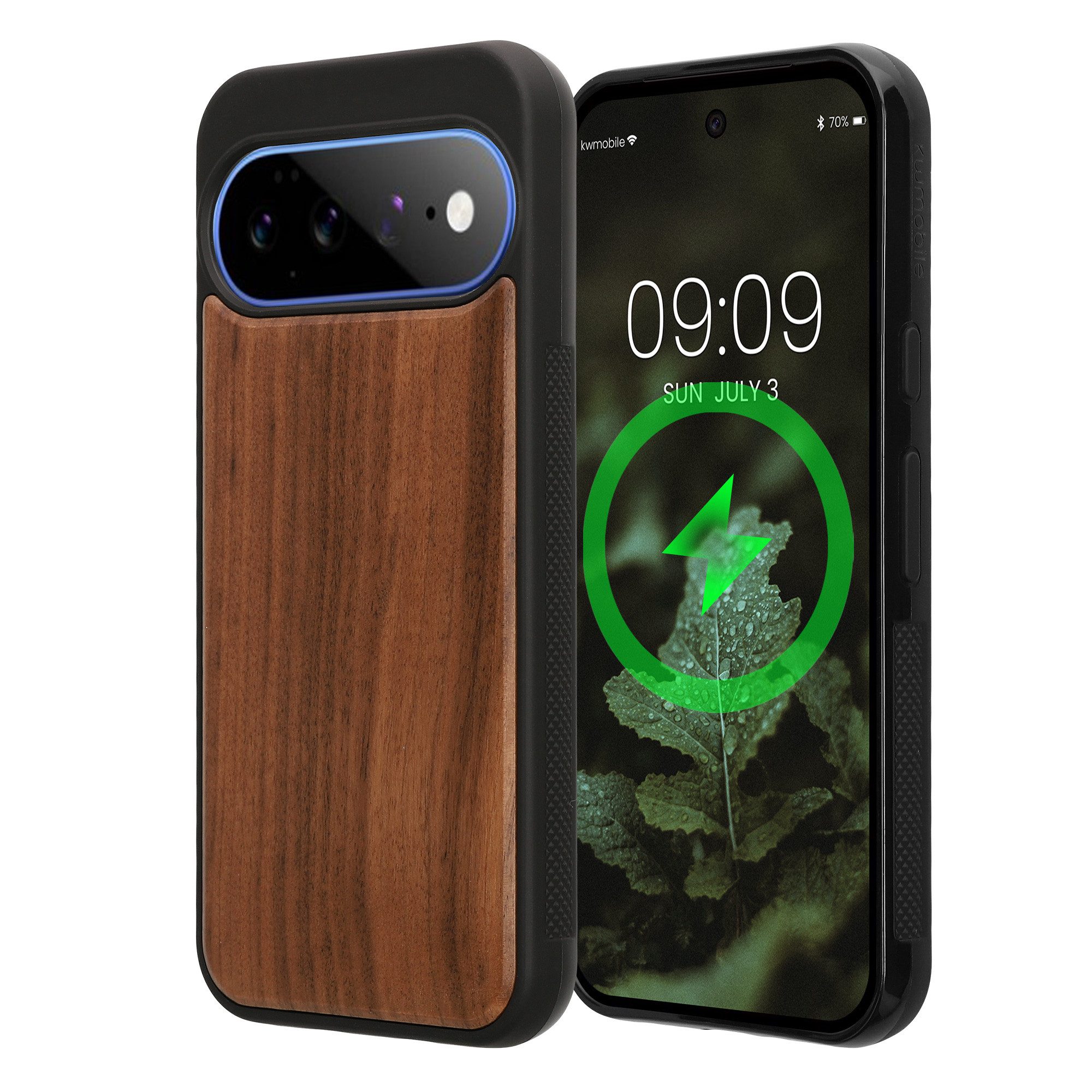 kwmobile Smartphone-Hülle Echtholz Schutzhülle für Google Pixel 11 Hülle, Cover aus Holz und TPU - Kompatibel mit MagSafe - Walnussholz