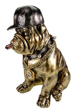 Kremers Schatzkiste Dekofigur XL Bulldogge mit Cap und Zigarre 33cm Moderne Dekofigur Polyresin