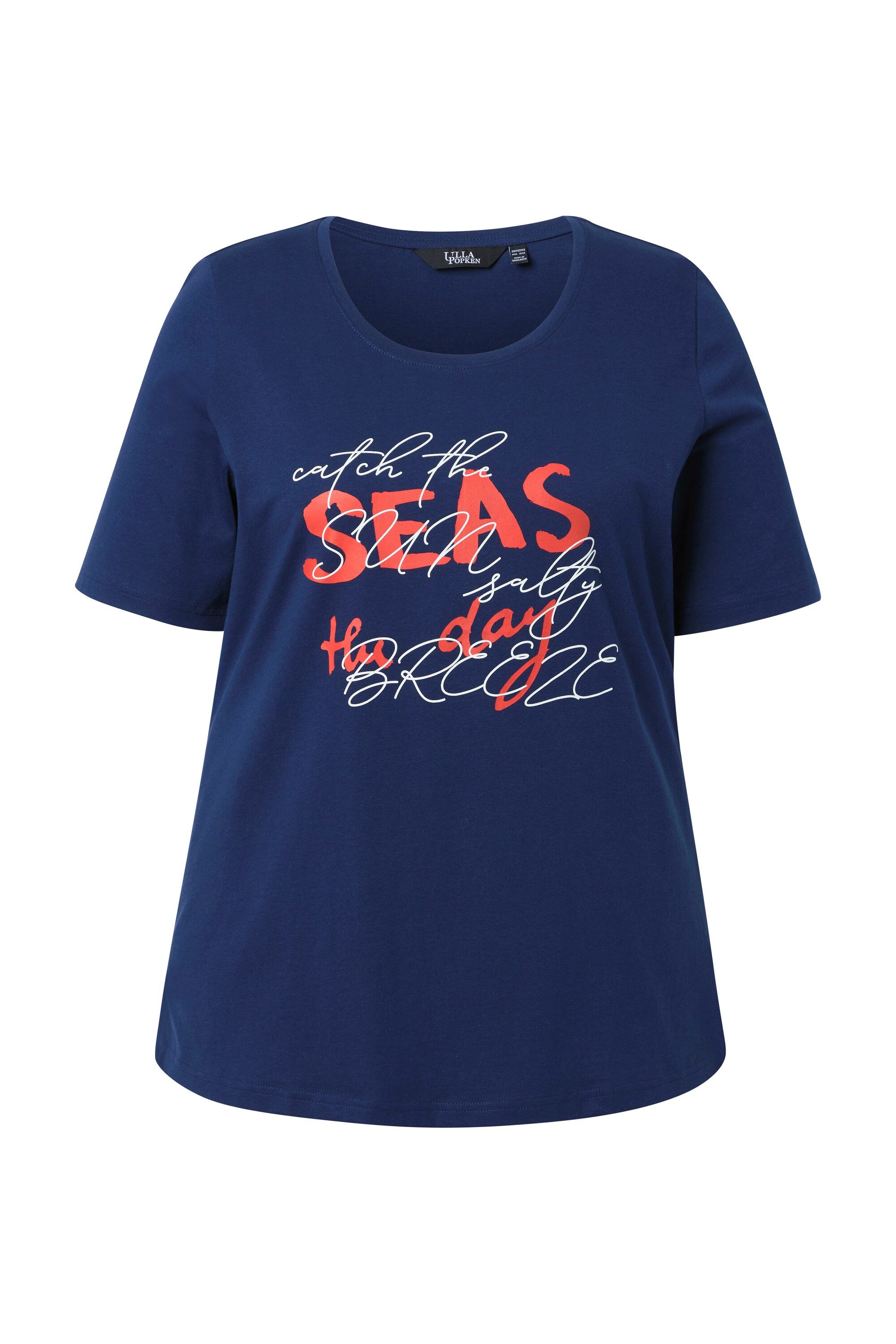 Ulla Popken T-Shirt T-Shirt Schriftmotiv Classic Rundhals Halbarm günstig online kaufen