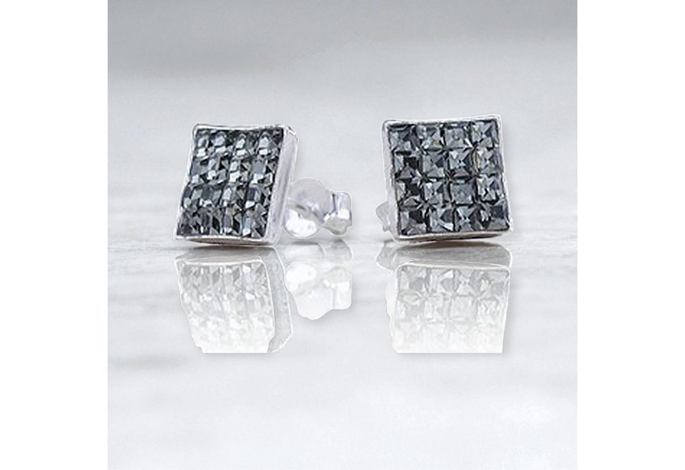 Karisma Paar Ohrstecker Ohrstecker Silber 925 Mit Kristall Elements - Unisex Black Diamond 8mm